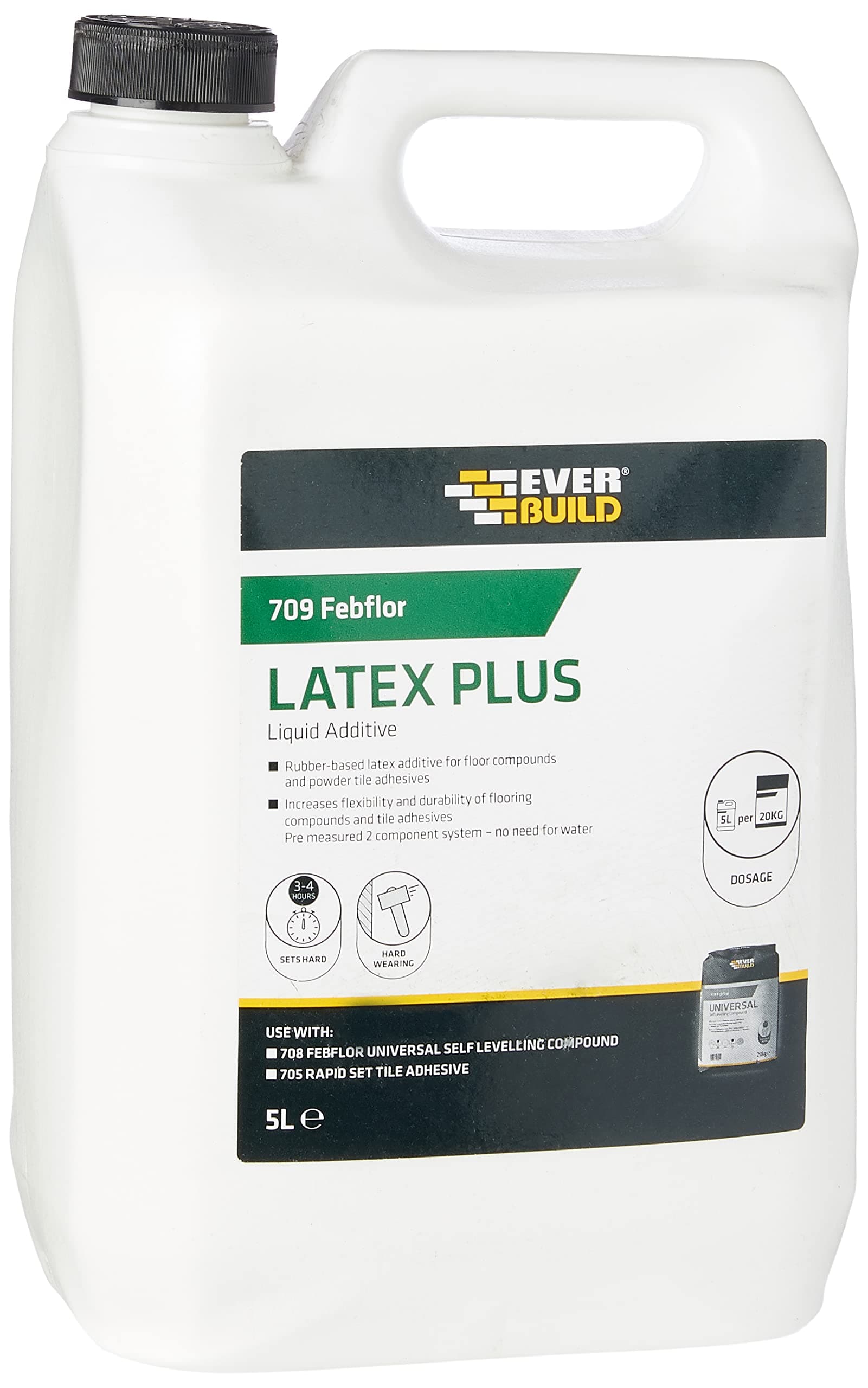 Everbuild 709 Febflor Flexiplus Latex – Liquid Additive – Improves Toughness And Flexibility – Increases Adhesion – Frost Resistant – White – 5 Litre