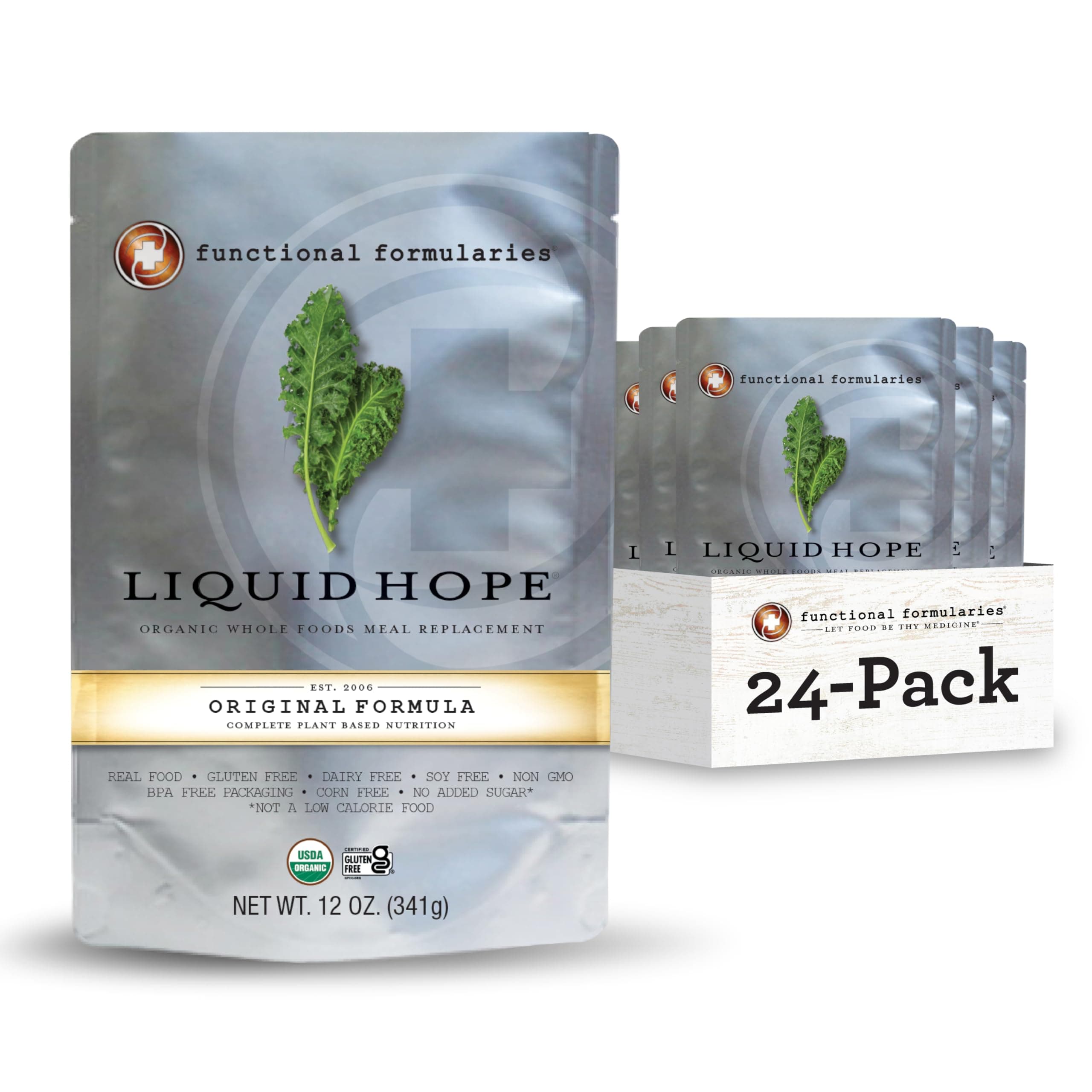 FUNCTIONAL FORMULARIES Liquid Hope Organic Tube Feed Formula, 23g Protein, 8g Fiber, Meal Replacement, 12 Oz (24 Pack)