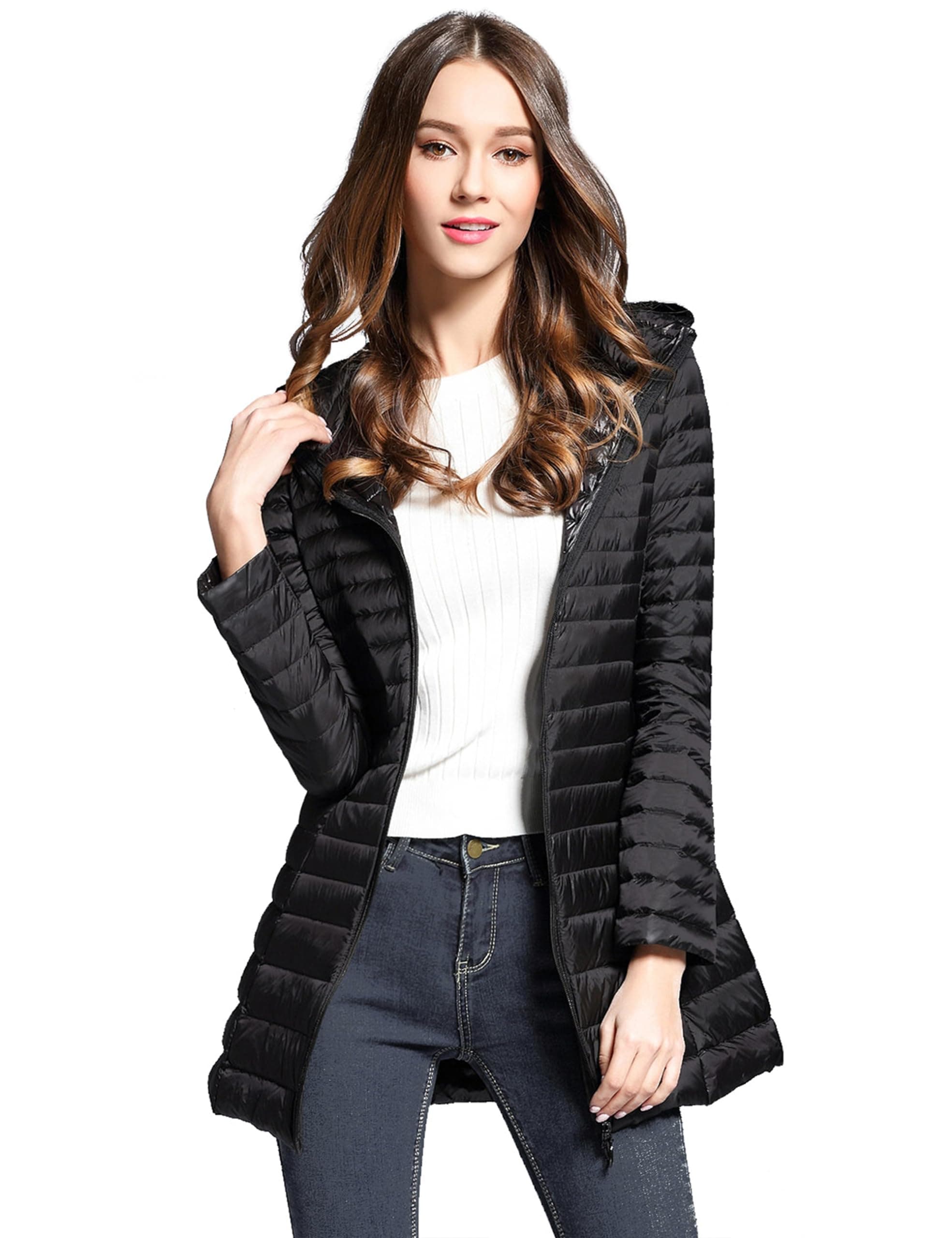 ELEZAYWomen's Packable Down Jacket Ultra Light Mid Length Puffer Coats Quilted