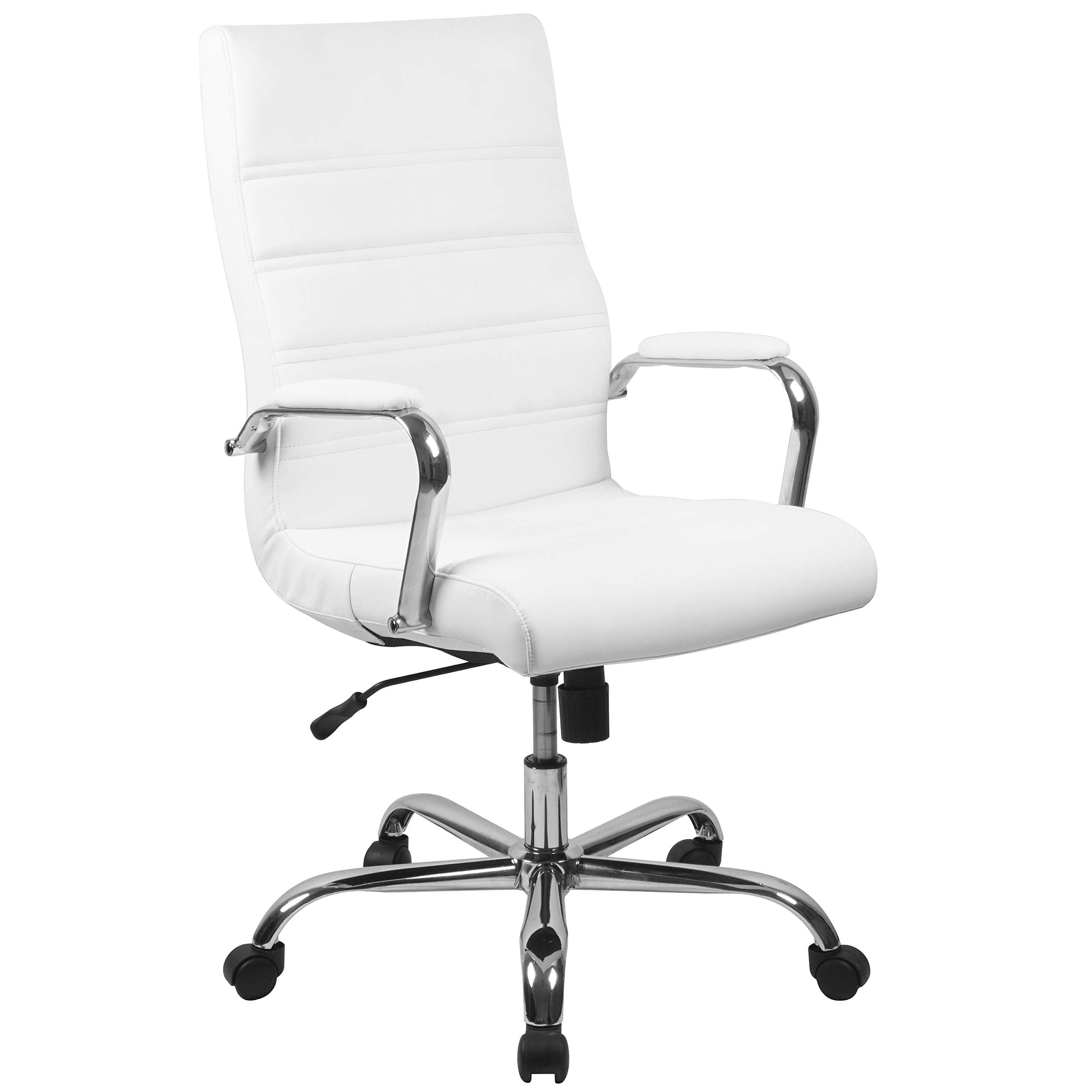 Whitney High-Back Swivel LeatherSoft Desk Chair with Padded Seat and Armrests, Adjustable Height Padded Office Chair, White/Chrome