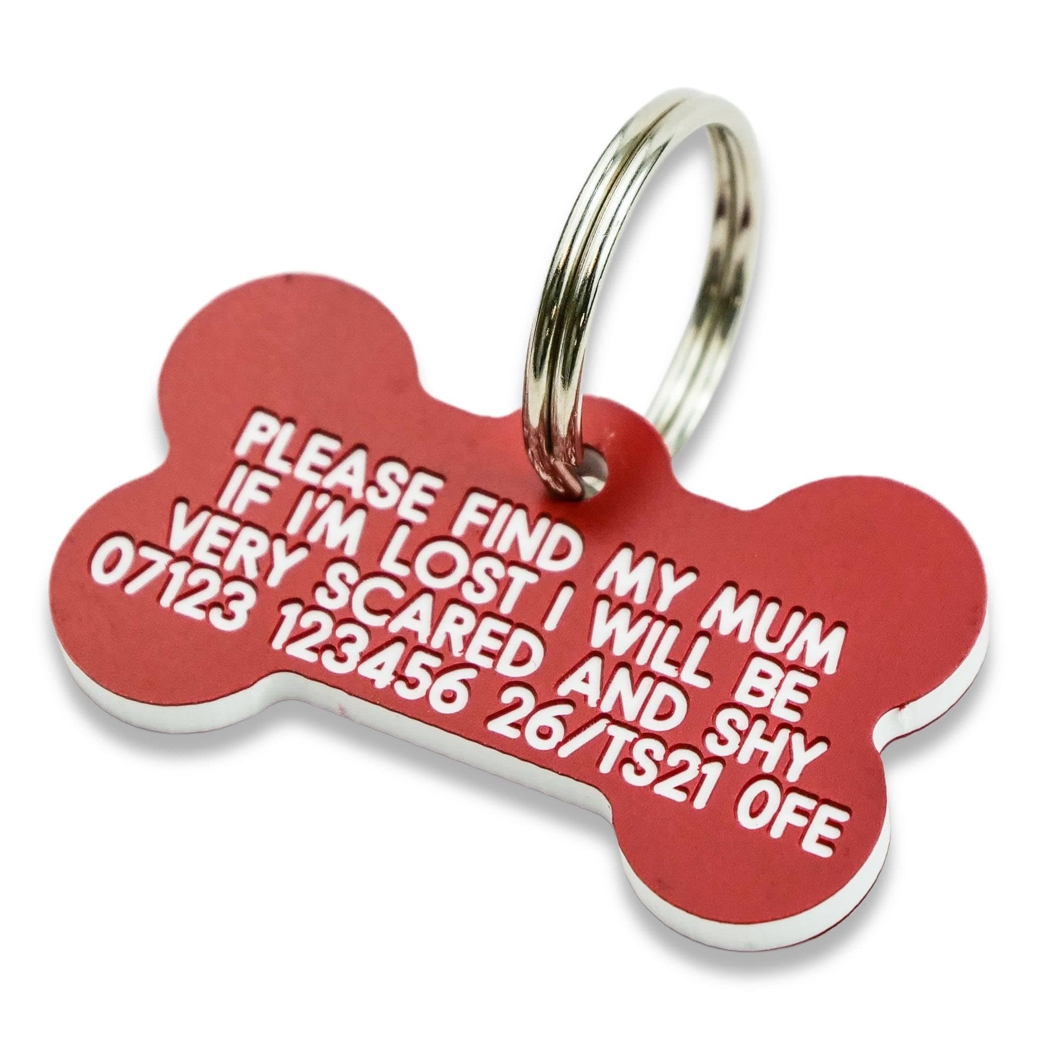 Engraved Dog tag, Deeply Engraved, red Plastic Bone Shaped Dog tag 39x22mm