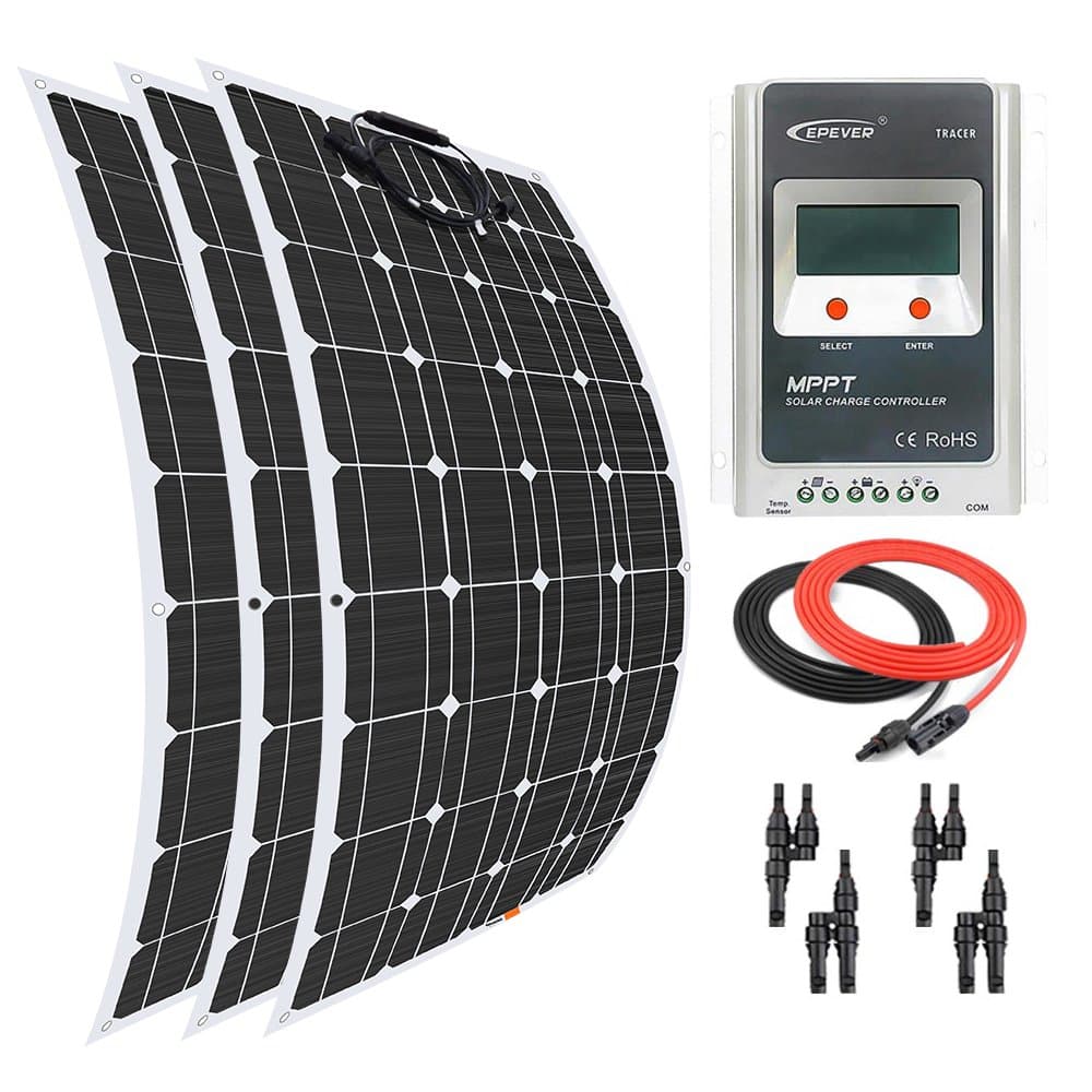 Giosolar Solar Panel 300 Watt 12 Volt Flexible Solar Panel Kit with 30A LCD MPPT Charge Controller for Battery Charger RV Boat Caravan Off-Grid