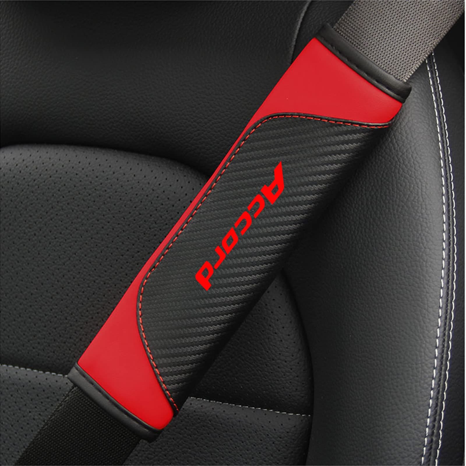 2Pcs Seat Belt Covers Shoulder Pads for Hecotrax Accord Carbon Fiber Leather Car Seat Belt Pads Safety Belt Cover Pad(Red)
