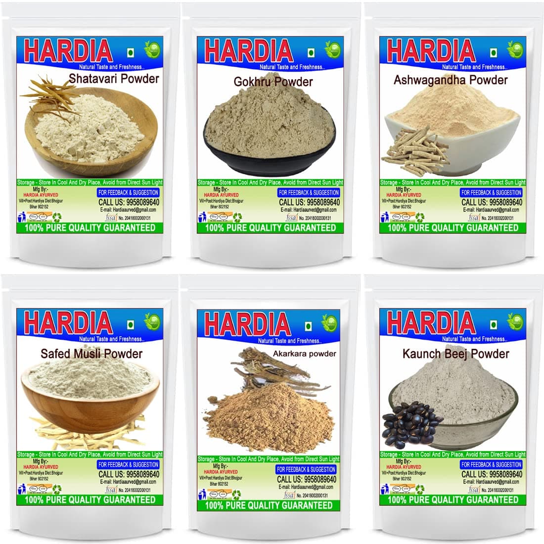 Ashwagandha shatavari safed musli kaunch beej gokhru akarkara churna powder 150gm combo pack 25gm each Herb