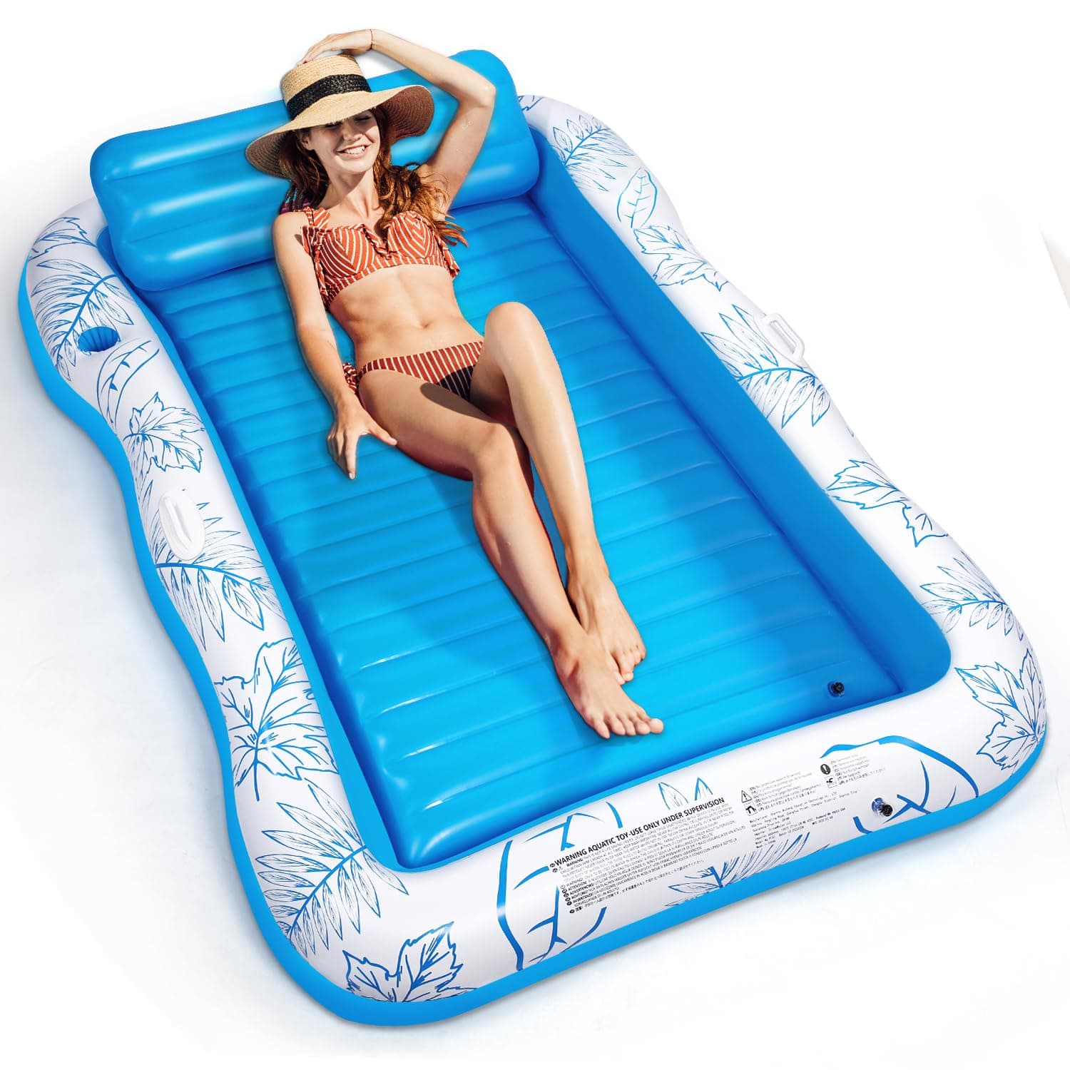 Inflatable Adult Pool Lounger Float - BAIAI Large Beach Sun Tanning Floats Raft Sunbathing Water Lounge Floaties Tub with Drink Holder - Blow Up River & Lake Suntan Floating Swimming Mattress Mat