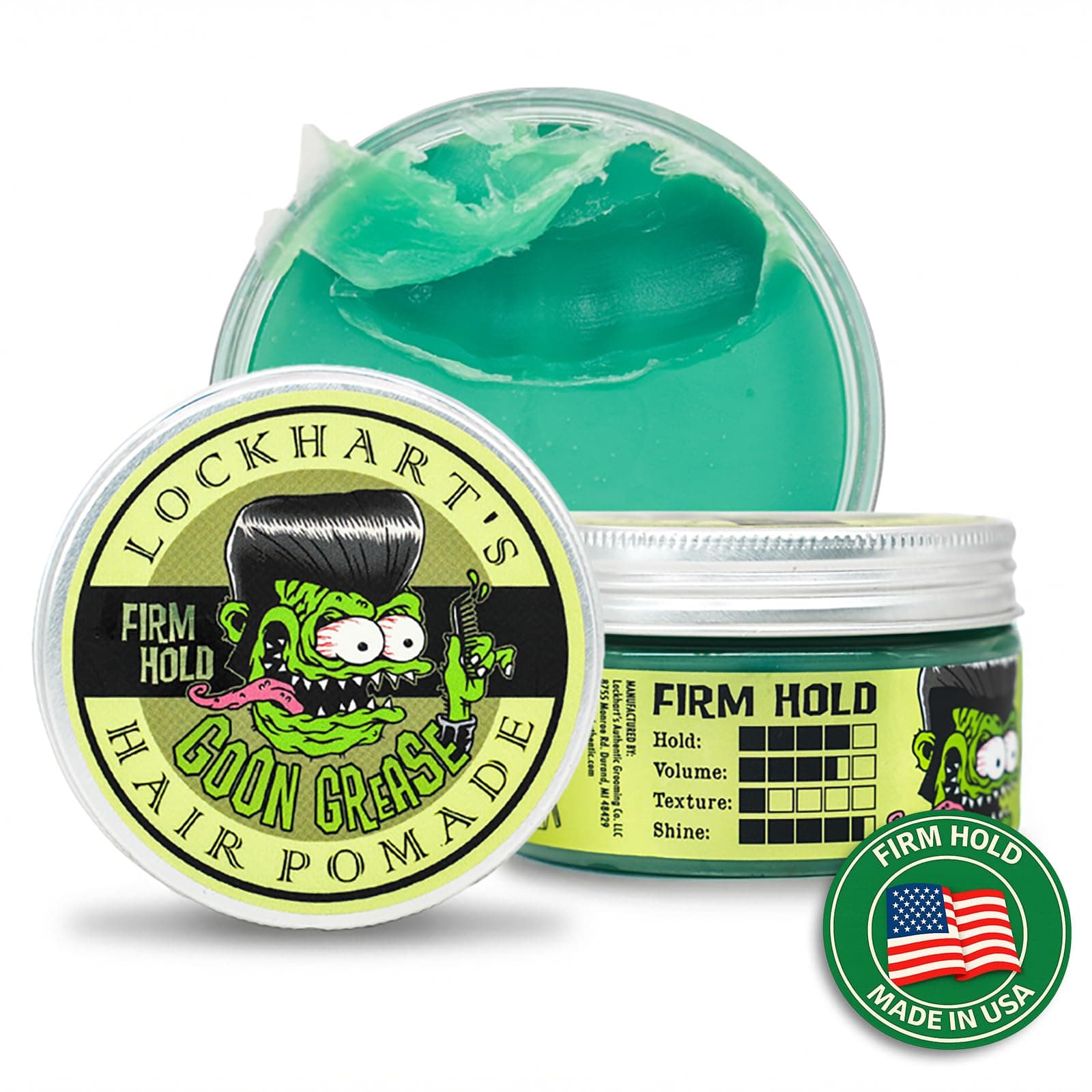 Lockhart's GOON GREASE Hair Pomade | Heavy Hold | Classic Hair Pomade - Firm Hold & Beautiful Shine | Fragrance: Cucumber, Spicy & Fresh | Rockabilly Hair Dressing | 113g