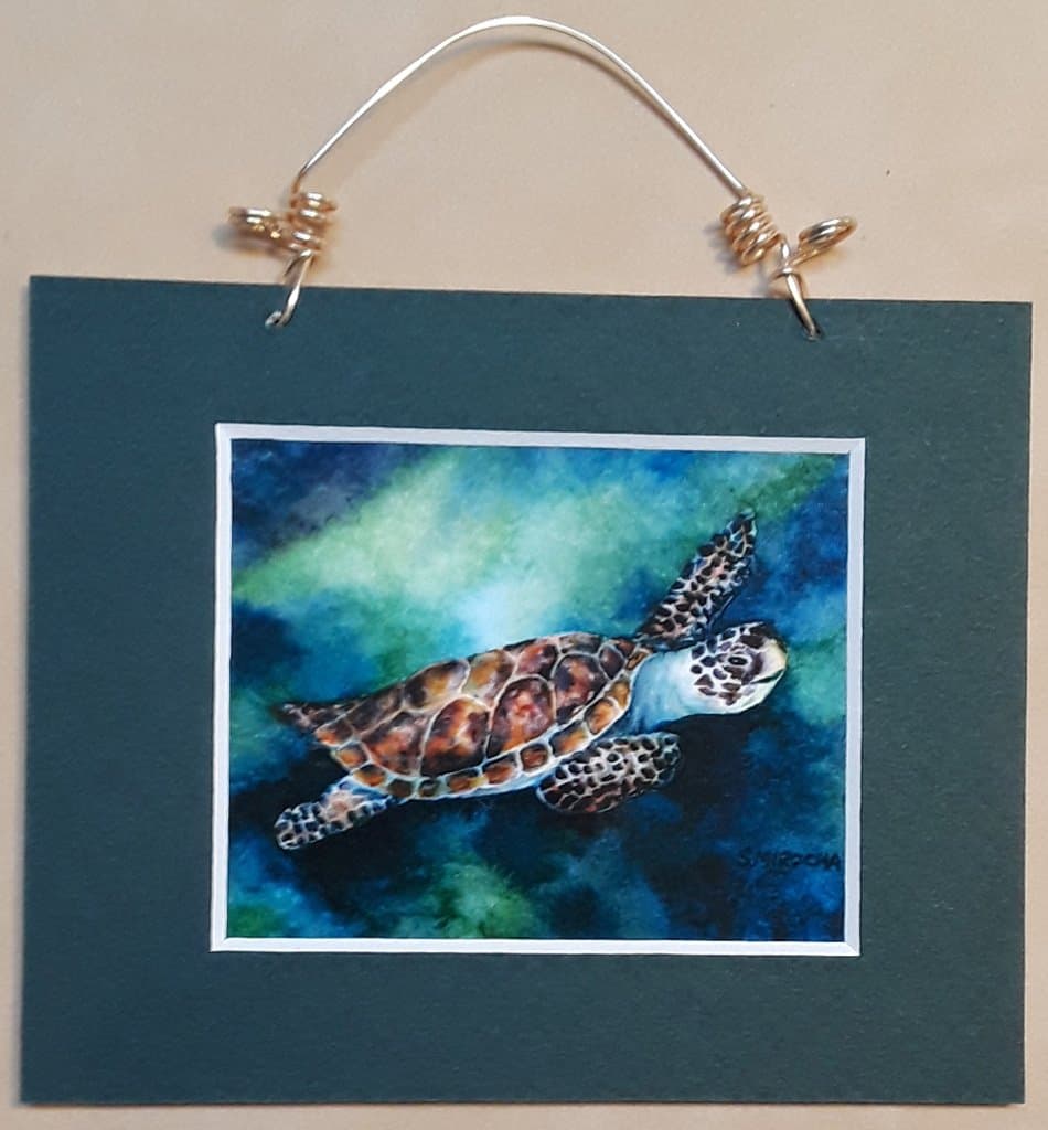 Green Sea Turtle art print from original watercolor painting with hanger and magnet