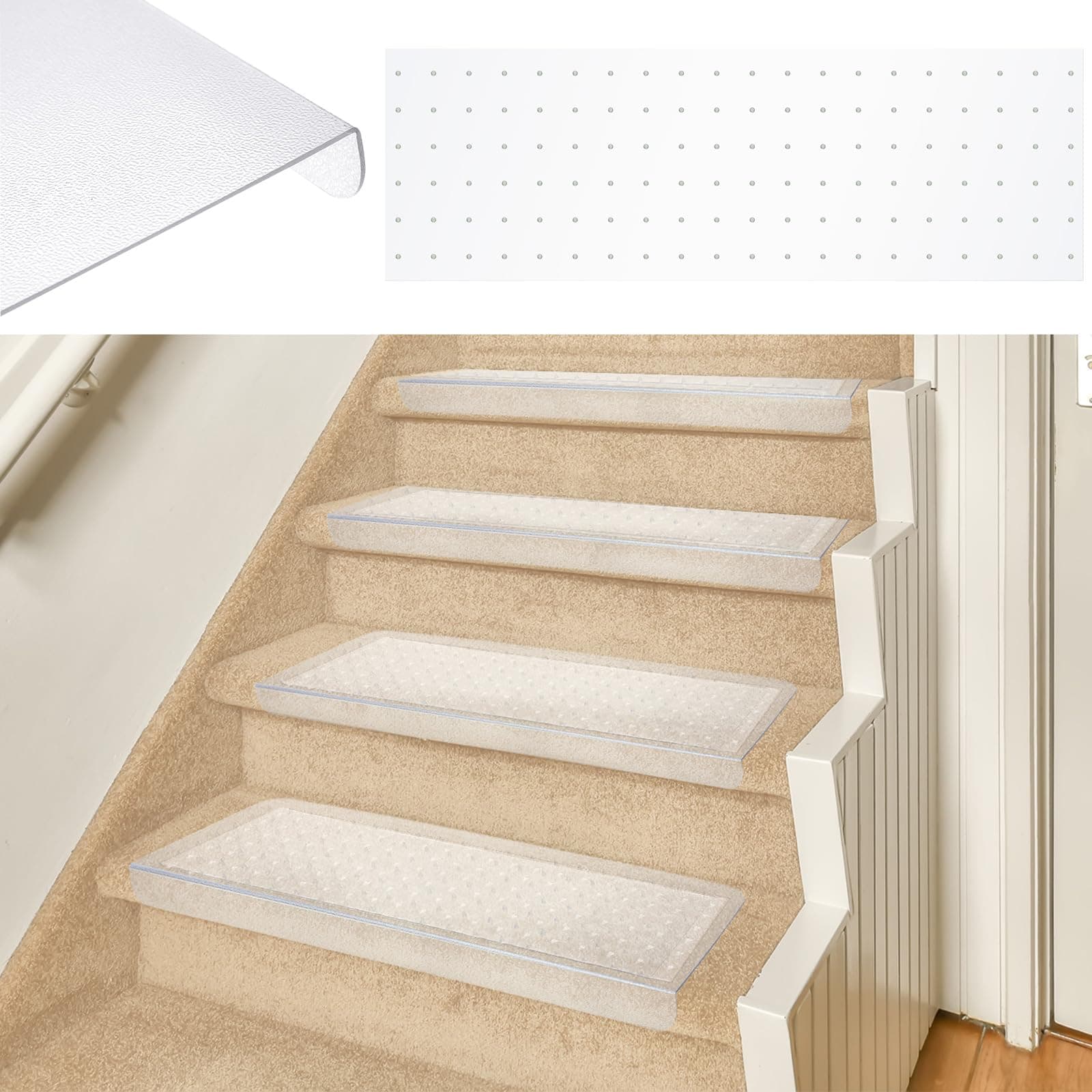 Timgle 8 Pcs Clear Stair Tread Carpet Protector Non Slip Carpet Protector for Pet and Plastic Stair Treads Cover Non Slip Floor Runner Prevent Stair Carpet from Scratch, Tear and Wear