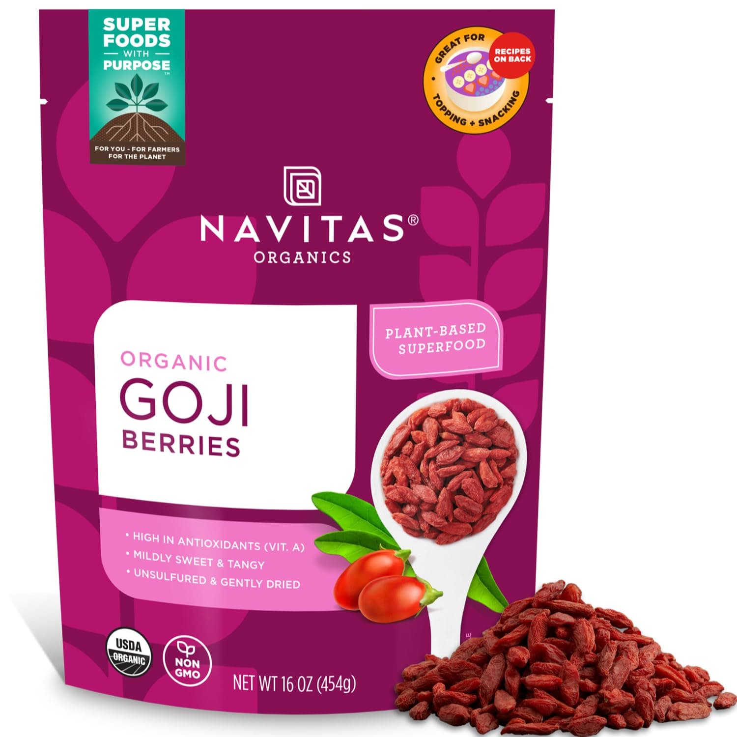 Goji Berries – For Smoothies, Trail Mix, Baked Goods, Oatmeal & More – Vitamin A, Antioxidants, Fiber – Wolfberry - USDA Organic, Non GMO, Gluten Free, Vegan (16oz. Bag, 15 Servings)