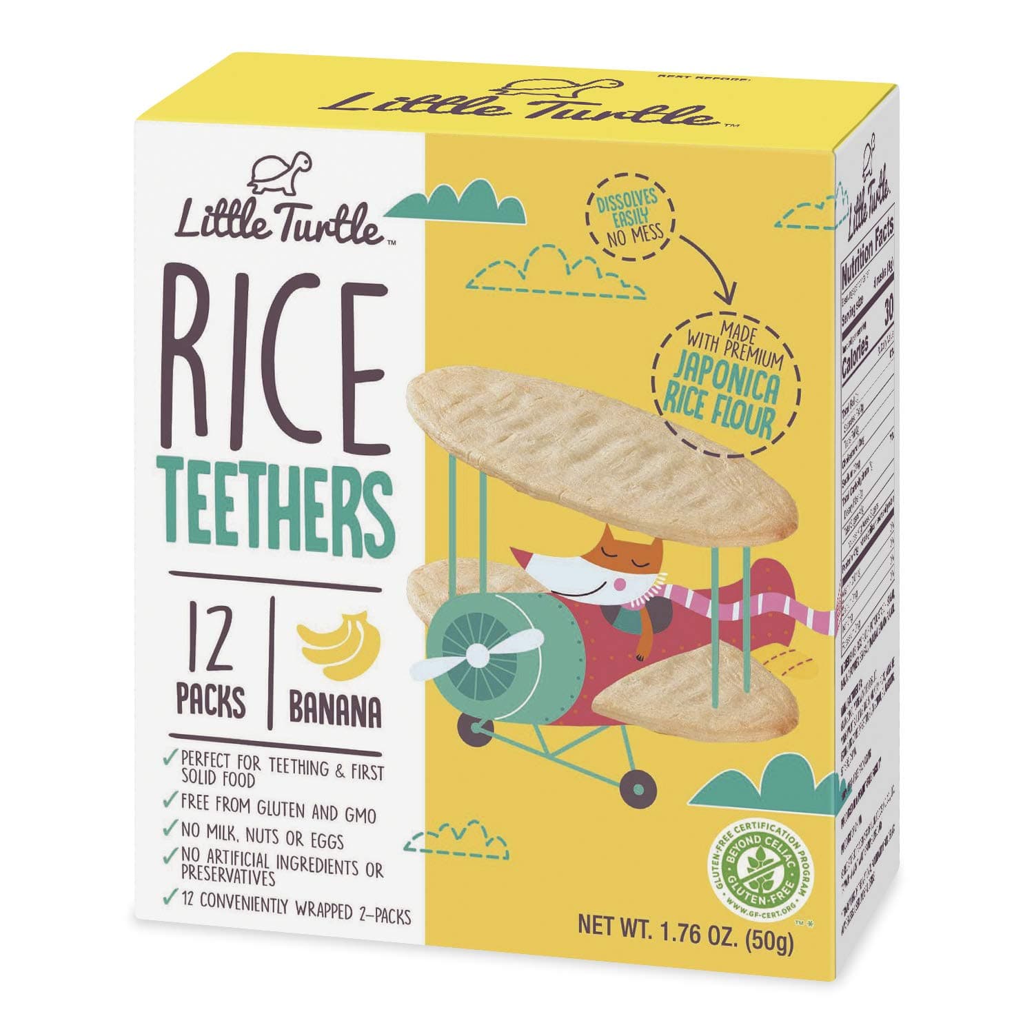 Little Turtle Rice Teethers, Banana Flavor, 12 wrapped 2 Pack, 4 Count