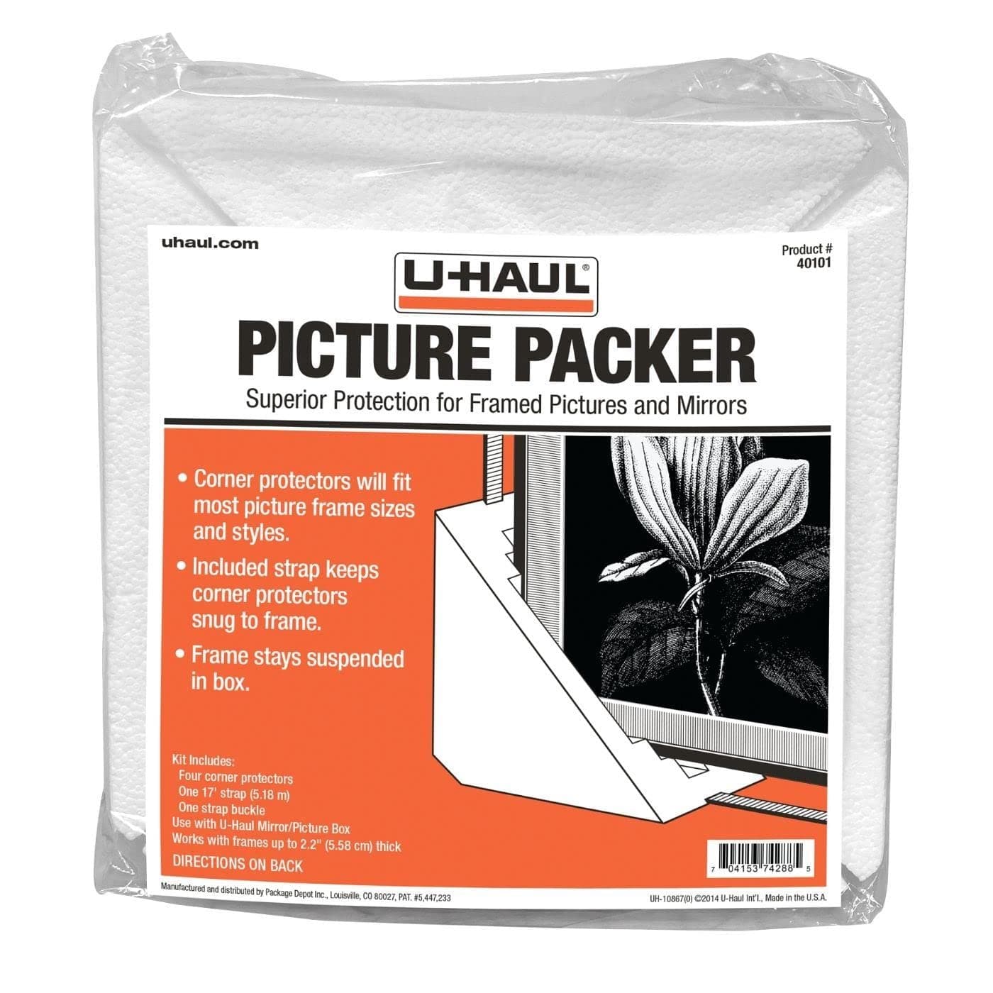 U-HaulPicture Packer Kit - 4 Corner Protectors for Picture Frames & Mirrors - Includes 17' Securing Strap