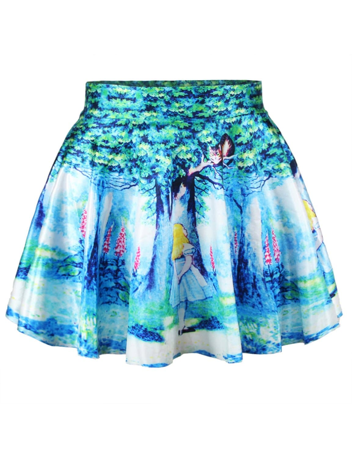 Pink Queen Womens Digital Print Stretchy Flared Pleated A-Line Skater Party Mini Skirt (Free Size, Picture)