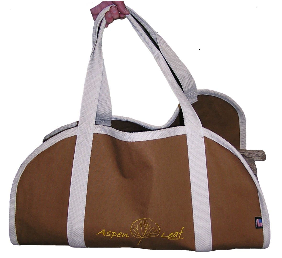 Aspen Leaf ProductsTM; Canvas Log Carrier, USA Made, Best - All Natural Fibers with Reinforced Stitching and Long, Wrap-Around, Comfort Handles. for Firewood and Wood Kindling - AL-100 Log Tote Bag