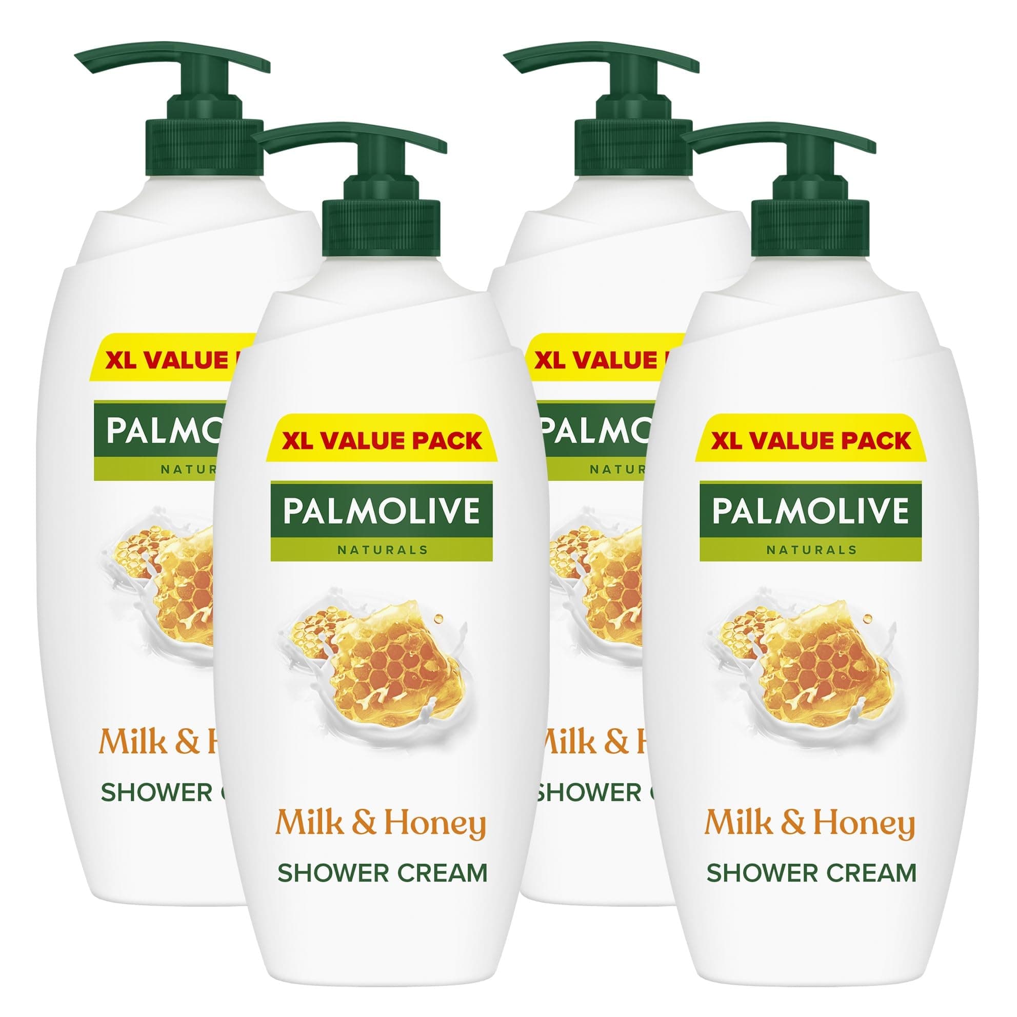 Palmolive Naturals Shower Gel, Milk and Honey Shower Cream with plant based Moisturising Milk, Dermatologically Tested Body Wash for All Skin Types, 750ml Pump Bottle, 4 Pack