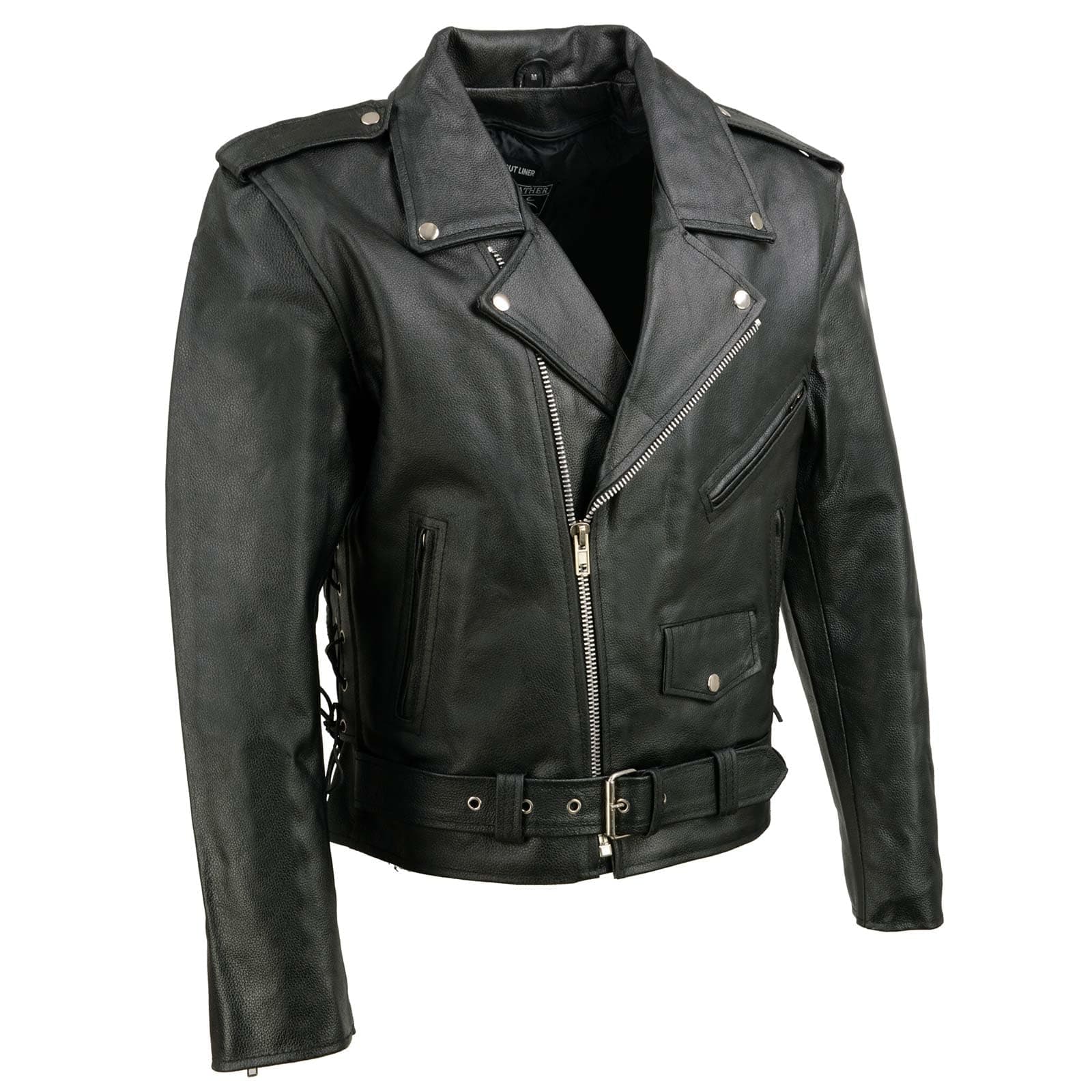 Event Biker Leather Men's Basic Motorcycle Jacket with Pockets