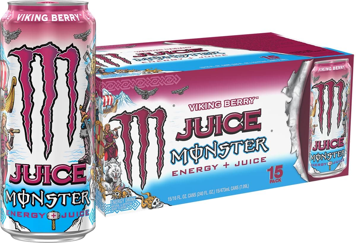 Monster Energy Juice Viking Berry, Energy Drink, 16 Ounce | Energy + Juice, Pack of 15
