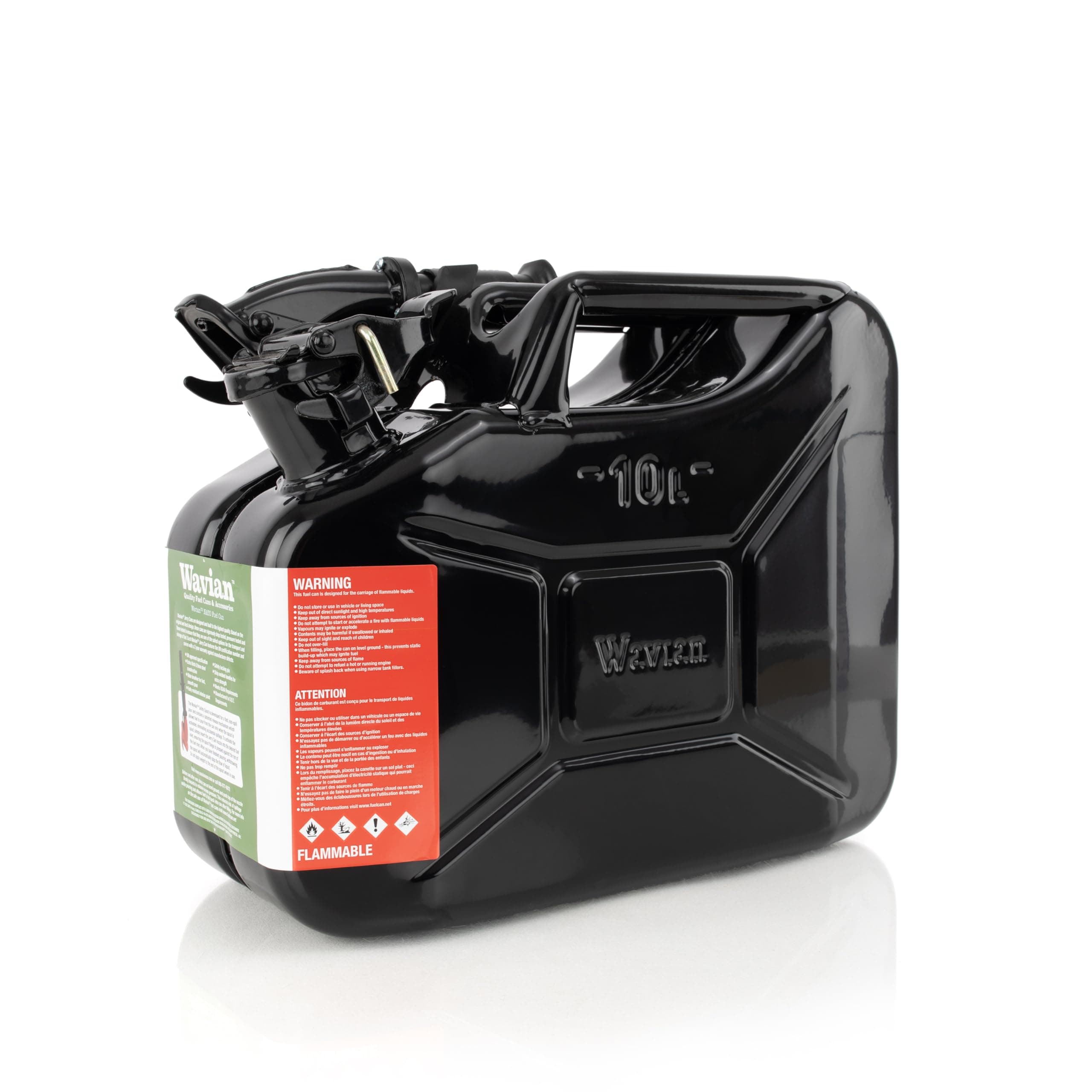 Wavian USA JC0010BVS Authentic NATO Jerry Fuel Can and Spout System Black (10 Litre)