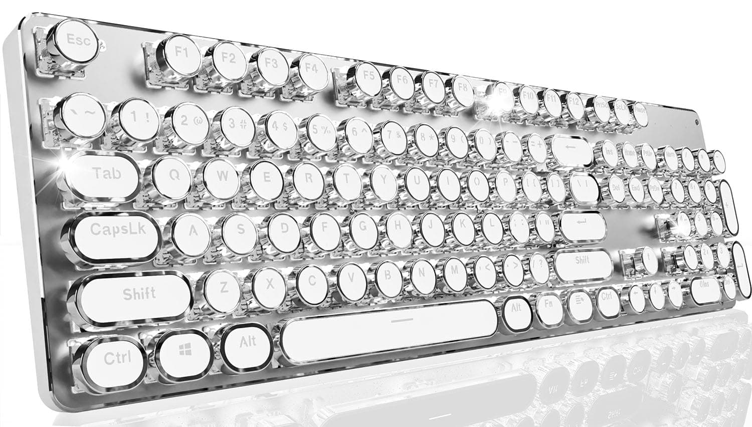 EWEADN TK950 Typewriter Keyboard Wireless Mechanical Keyboard, 104 Keys Aesthetic Typewriter Keyboards with White Backlit, Anti-Ghosting, Blue Switch Bluetooth/2.4GHz/Wired Keyboards-White