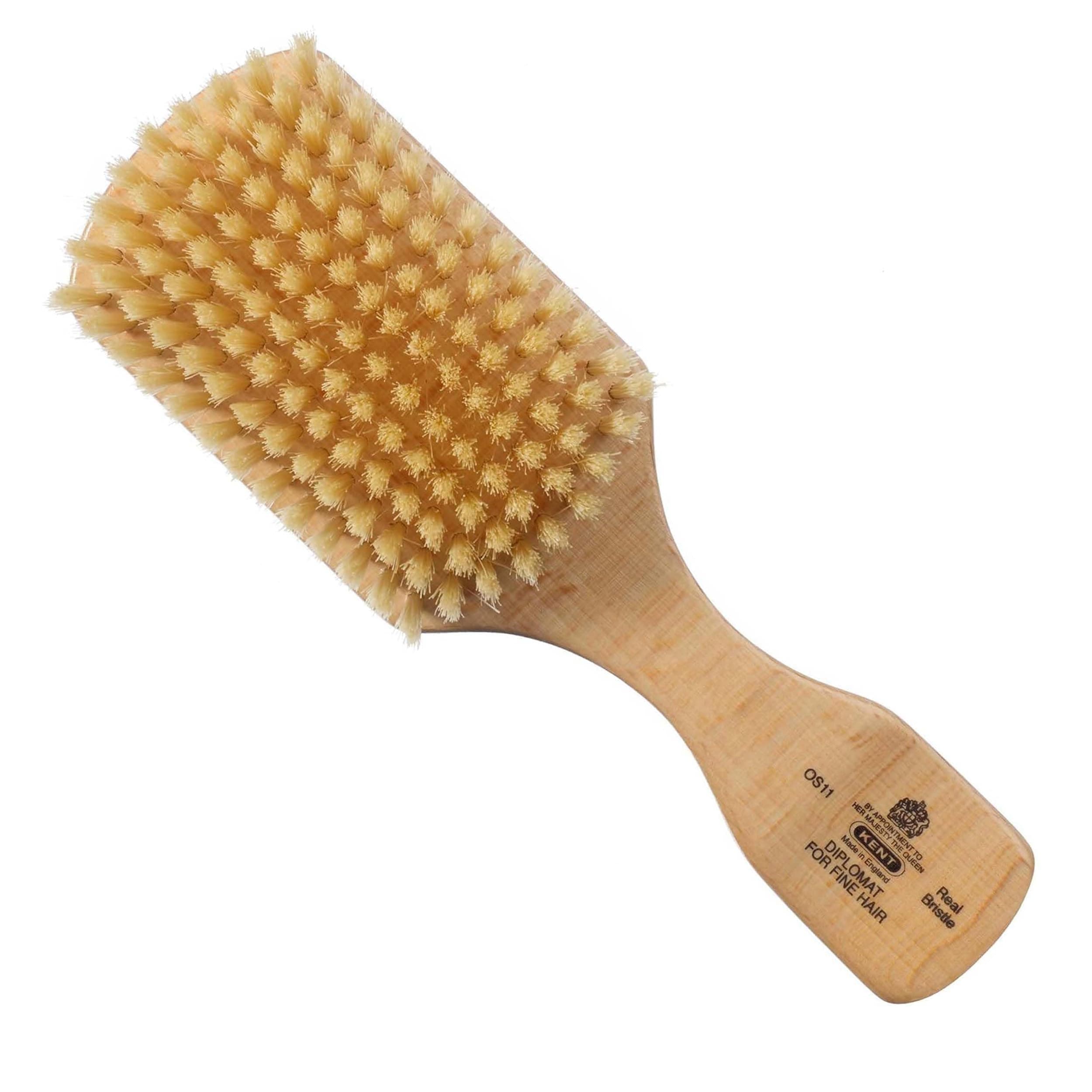Kent OS11 Satinwood Military Club Hair Brush & Beard Brush – Soft White Boar Bristles for Fine or Thinning Hair, Recommended for Sensitive Scalp and Hair Loss, Men's Grooming, and Beard Care
