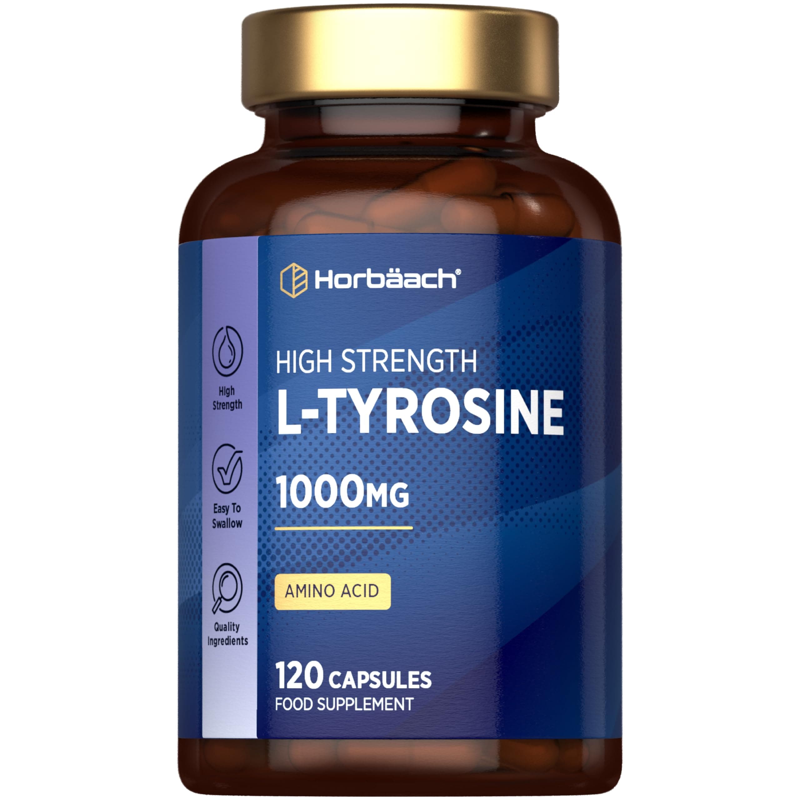 L-Tyrosine Supplement 1000mg | 120 Vegan Capsules | Fermented High Strength Supplement | Free Form Amino Acid | by Horbaach