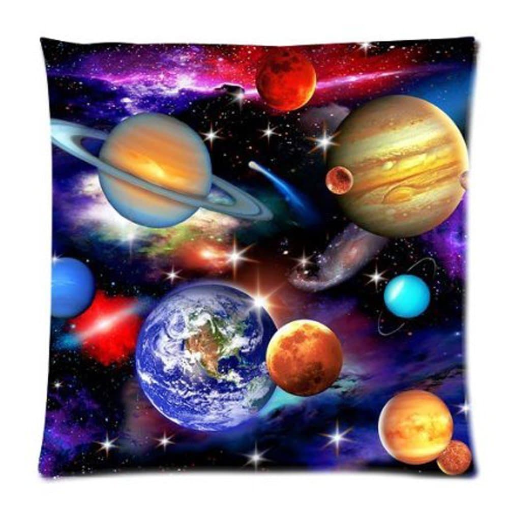Universe Solar System Planets Earth Galaxy Nebula Print Custom Zippered Pillow Cushion Case Throw Pillow Covers 18"x18"(two sides)