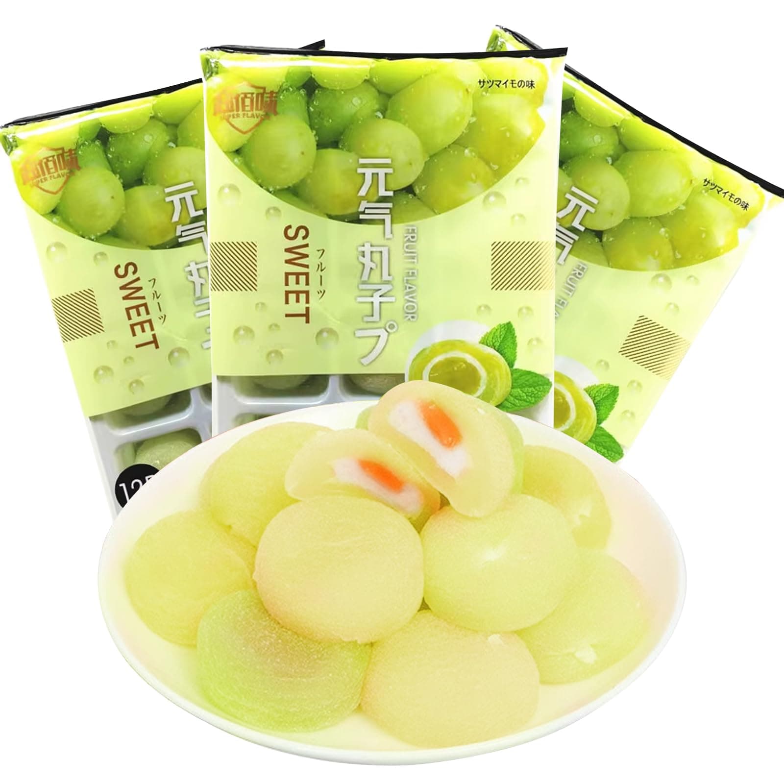 Japanese Grape Mochi Dango Rice Cakes Daifuku Sweet Dessert 19.3 oz 3 Pack Delicious Fruit Flavor Asian Mochi Snack Bites