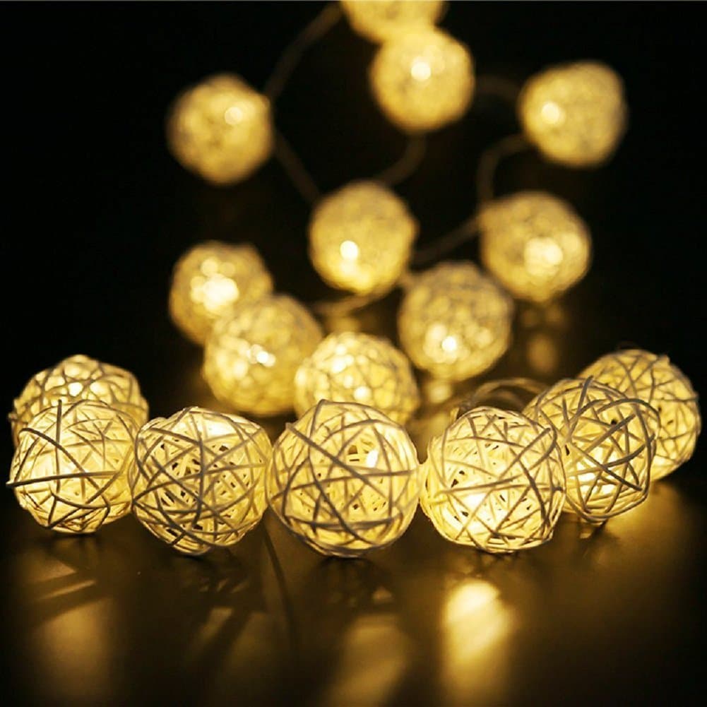 Moorfowl Rattan Ball String Lights for Valentine's Day, Globe Fairy Light Battery Powered 8ft 20 LED Indoor Outdoor Warm White Light for Party,Weedings,Christmas Decorative Lighting