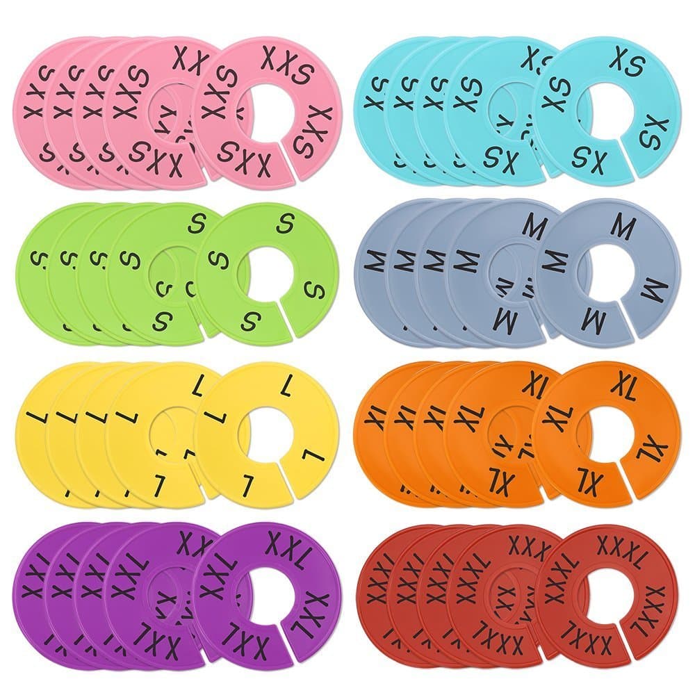 Prestige 40 Pack Clothing Size Dividers 8 Colors Premium Quality Round Plastic Closet Divider 8 Sizes Marker and Pen Safe Large