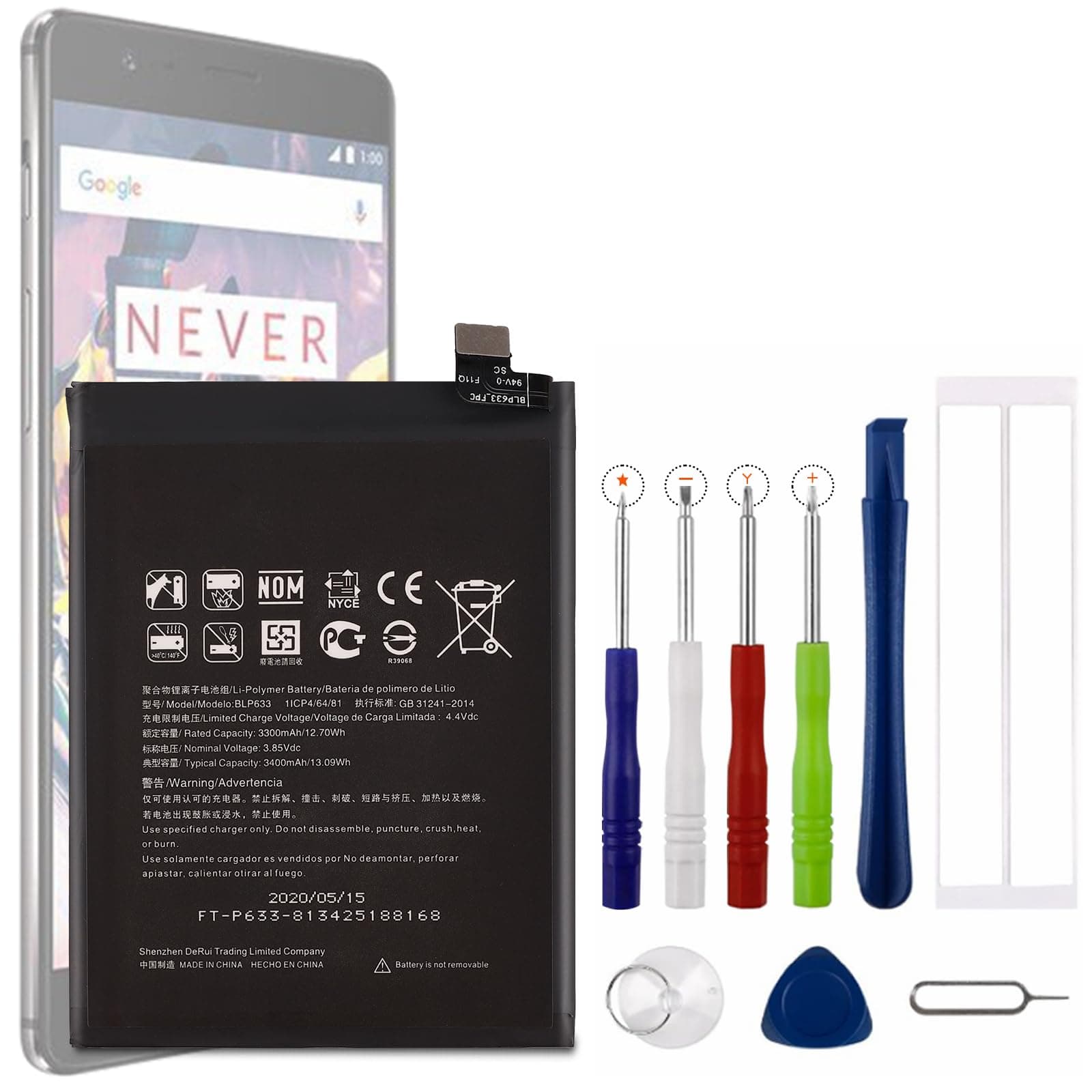 New BLP633 Replacement Battery for OnePlus 3T Phone with Technical Toolkit.