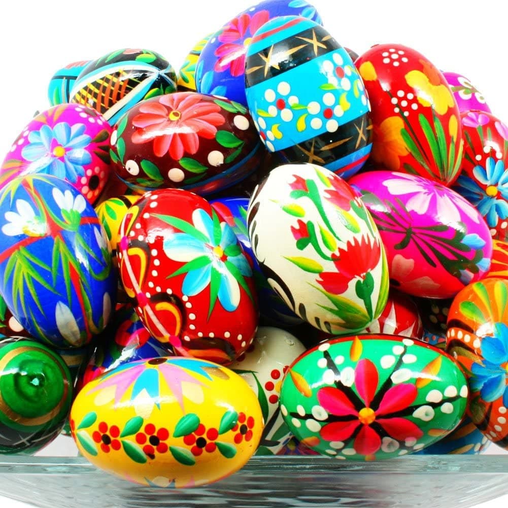 Polish Easter Handpainted Wooden Eggs (Pisanki) Decorative Eggs for Easter Set of 12 Medium Eggs
