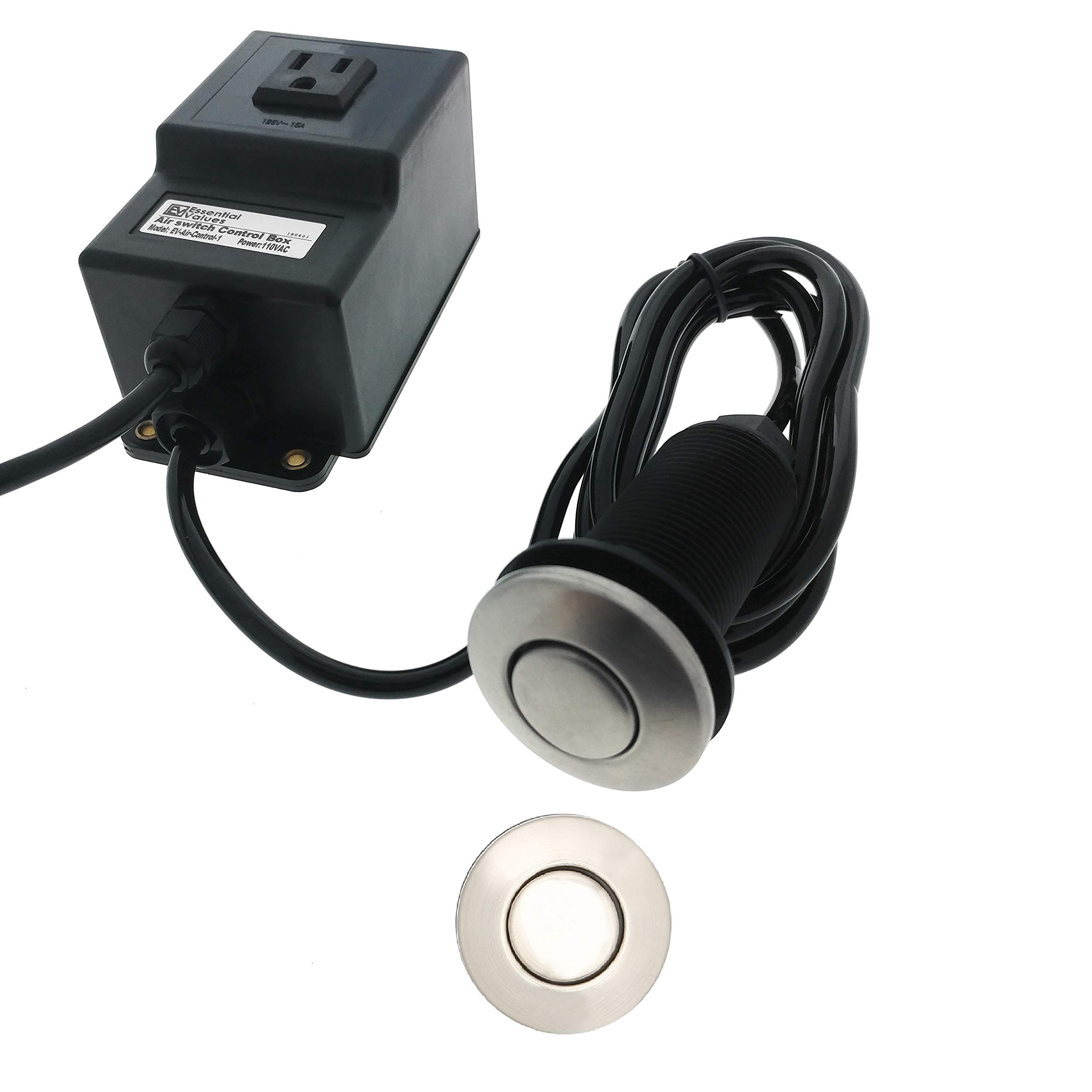 Essential Values - Garbage Disposal Air Switch, Sink Top/Counter Top Waste Disposal On/Off Switch For Garbage Disposals with No Wall Switch Access by Essential Values (Satin/Brushed Nickel - Single)