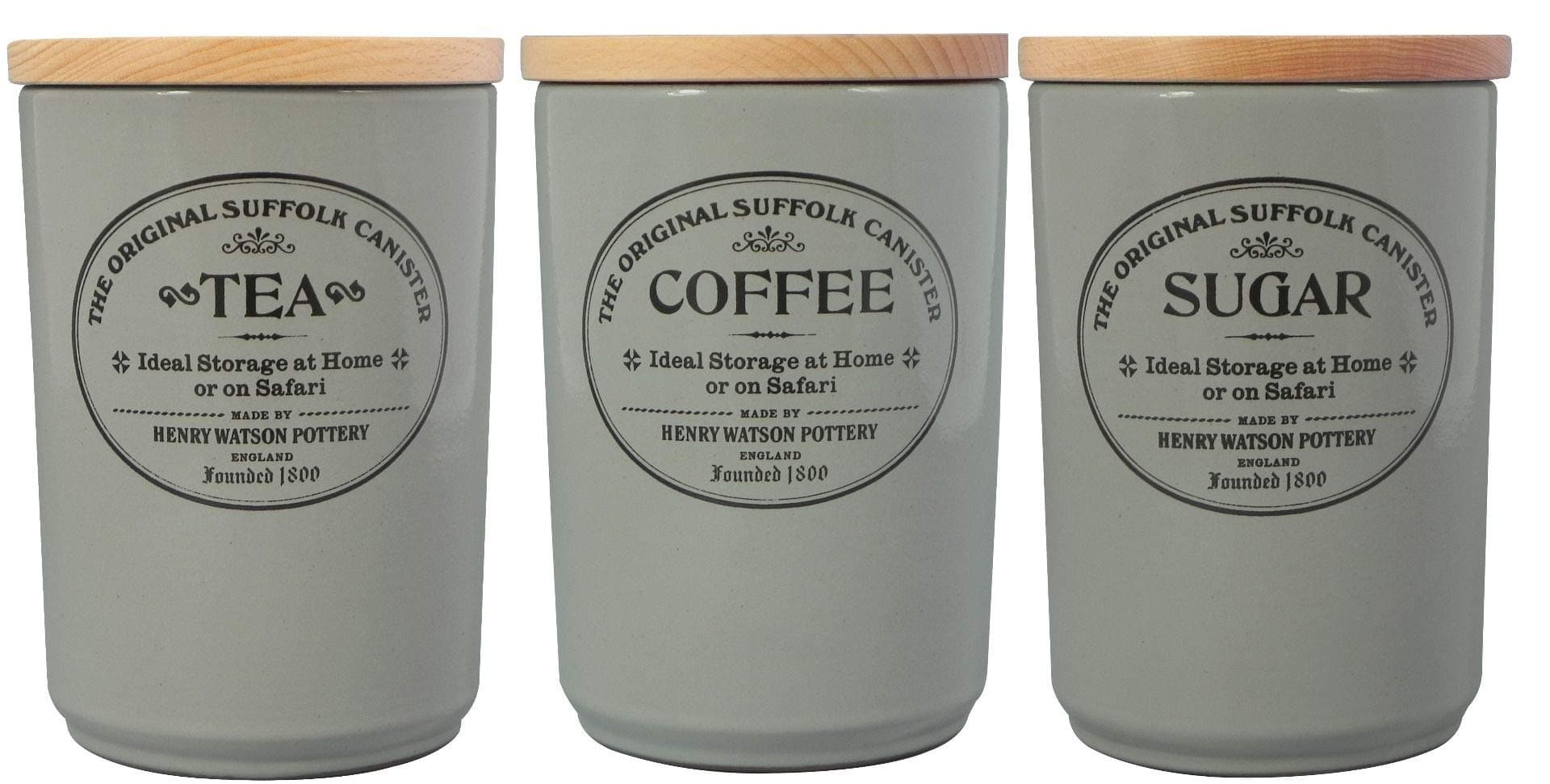 Airtight Tea Coffee Sugar Canister Set - Dove Grey, Made in England - 11cm x 16cm The Original Suffolk Collection. …