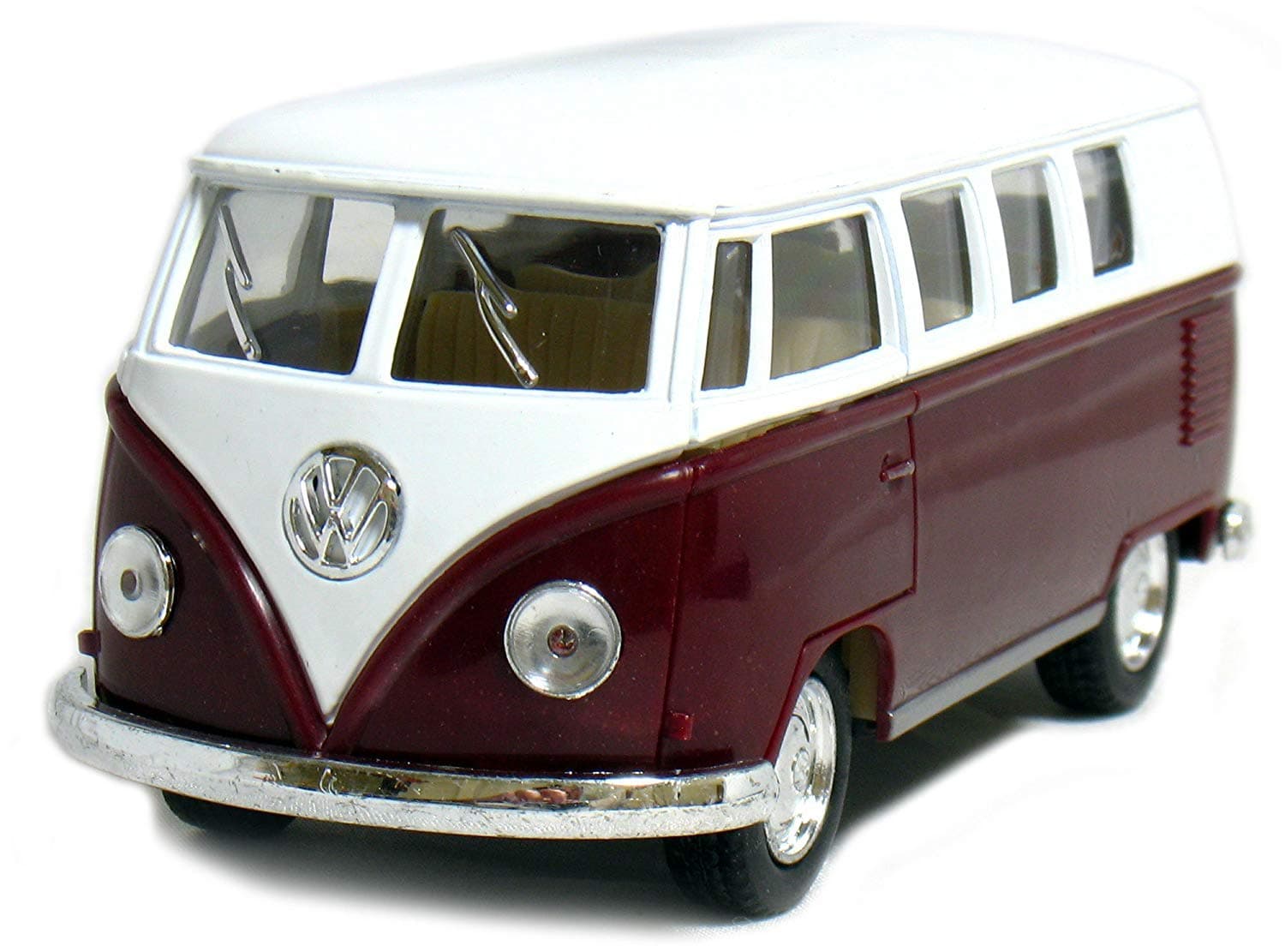 KiNSMART 1962 Volkswagen Classic Bus 1:32 Scale 5" Die Cast Metal Model Toy Van Pullback Acation (Maroon)