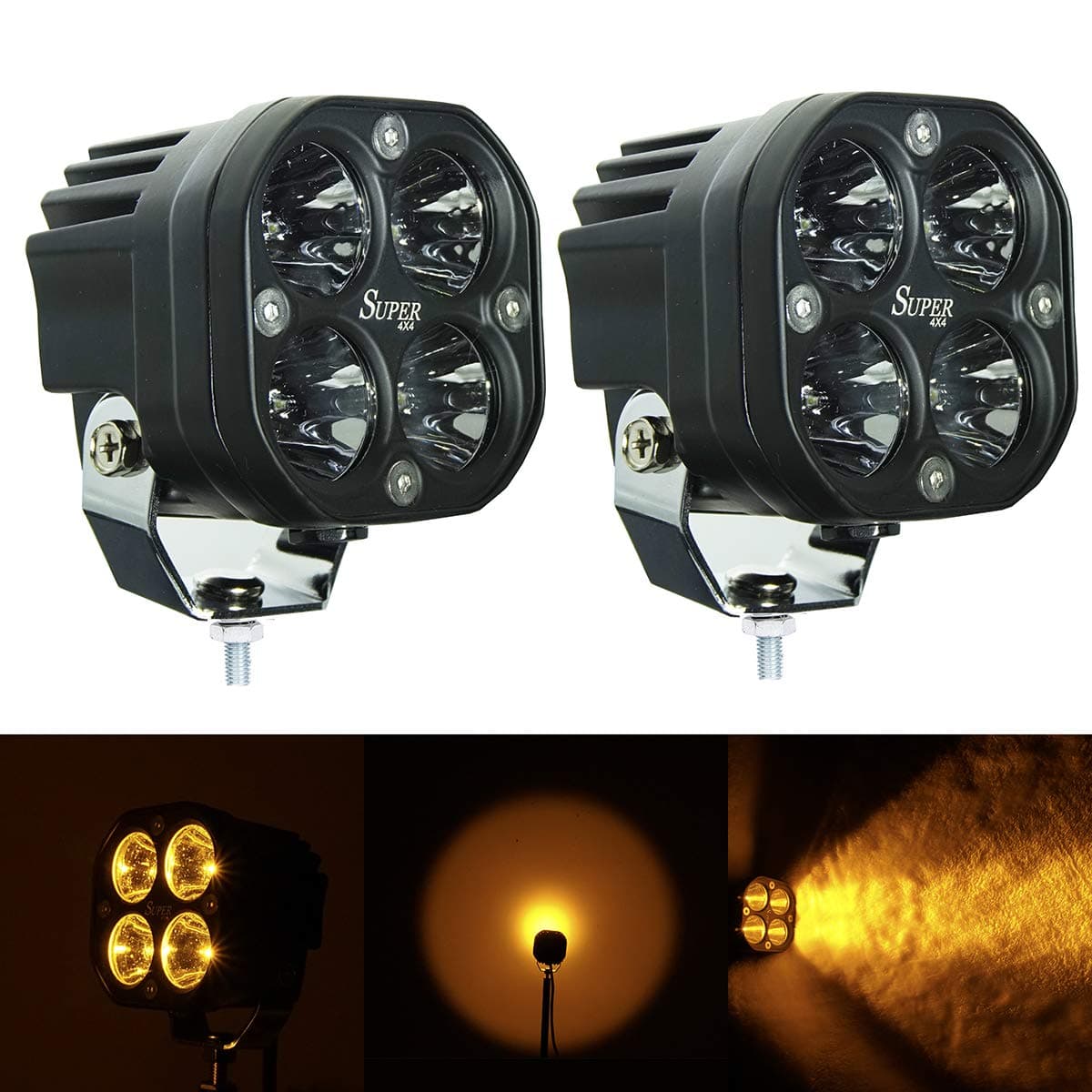 Amber 3Inch 40w Led Pods Light Bar Spot Cree Led Driving Lamp Cube Yellow for Off Road Jeep Ford Truck Boat Pickup ATV UTV Forklift SUV Motorcycle Fog 12V24V Scooter Tractor RV Bike Motor (Pack of 2)