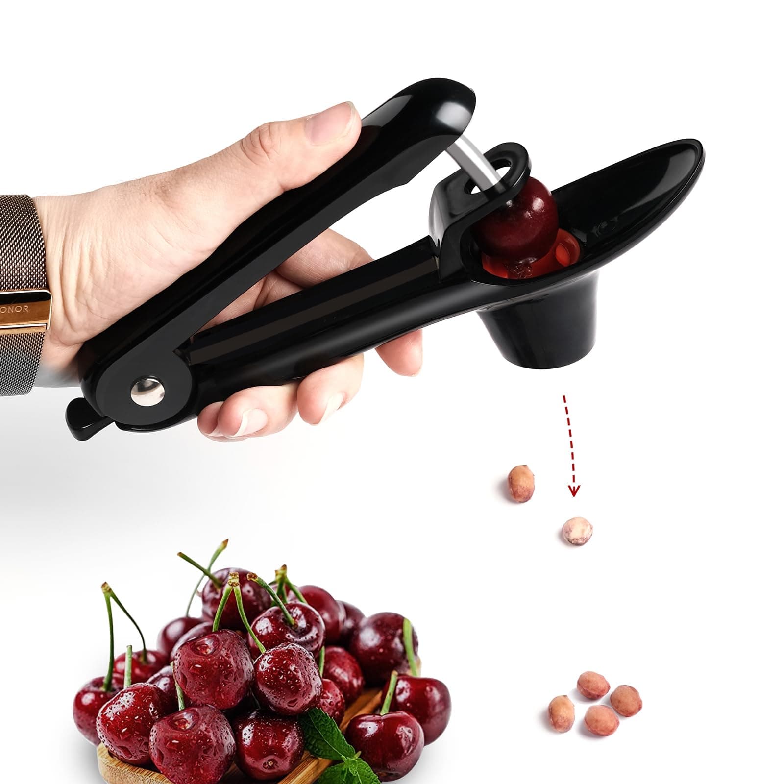 Cherry Pitter Tool, Cherry Pitter Remover Tool, Cherry Putter Seed Remover, Durable Cherry Stoner Fruit Pit Corer Deseeder Kitchen Tool, Press Type, More Labor Saving (Black)