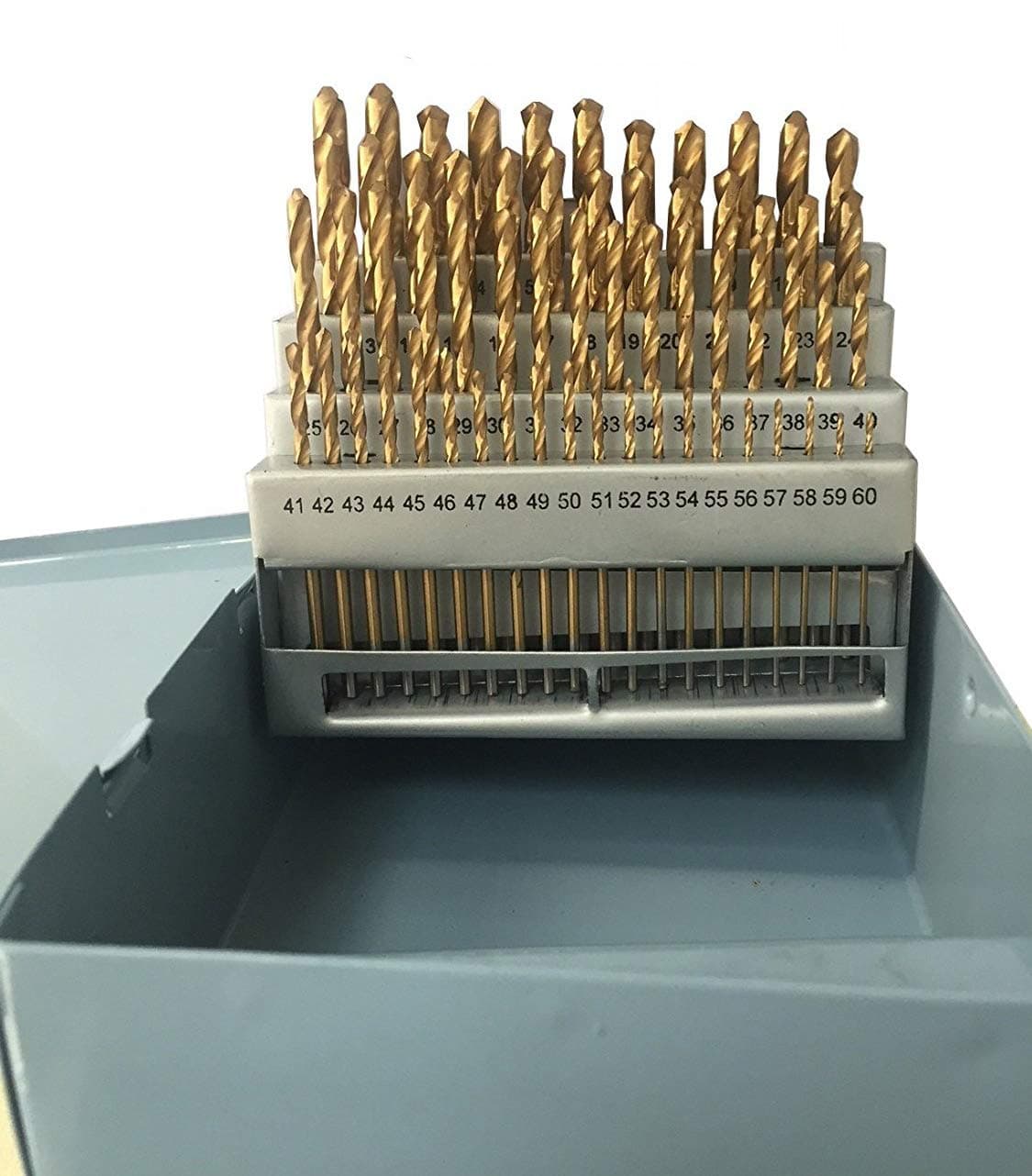 60 Piece 1#-60# Titanium Nitride Coated Numbered Drill Bit Set High Speed Steel (0.228" - 0.040")