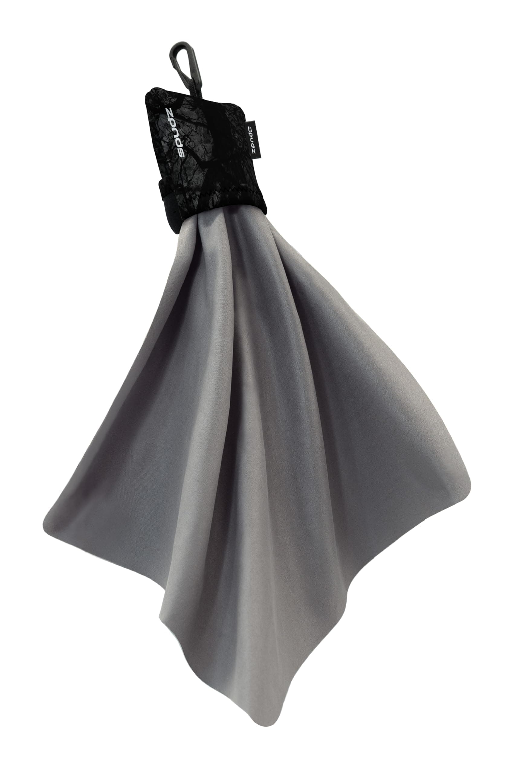 SPUDZ Ultra Microfiber Lens Cleaner – Closable Pouch, Clip-On, Washable – for Optics, Scopes, Glasses | Stealth Shadow, 10 x 10 Inch