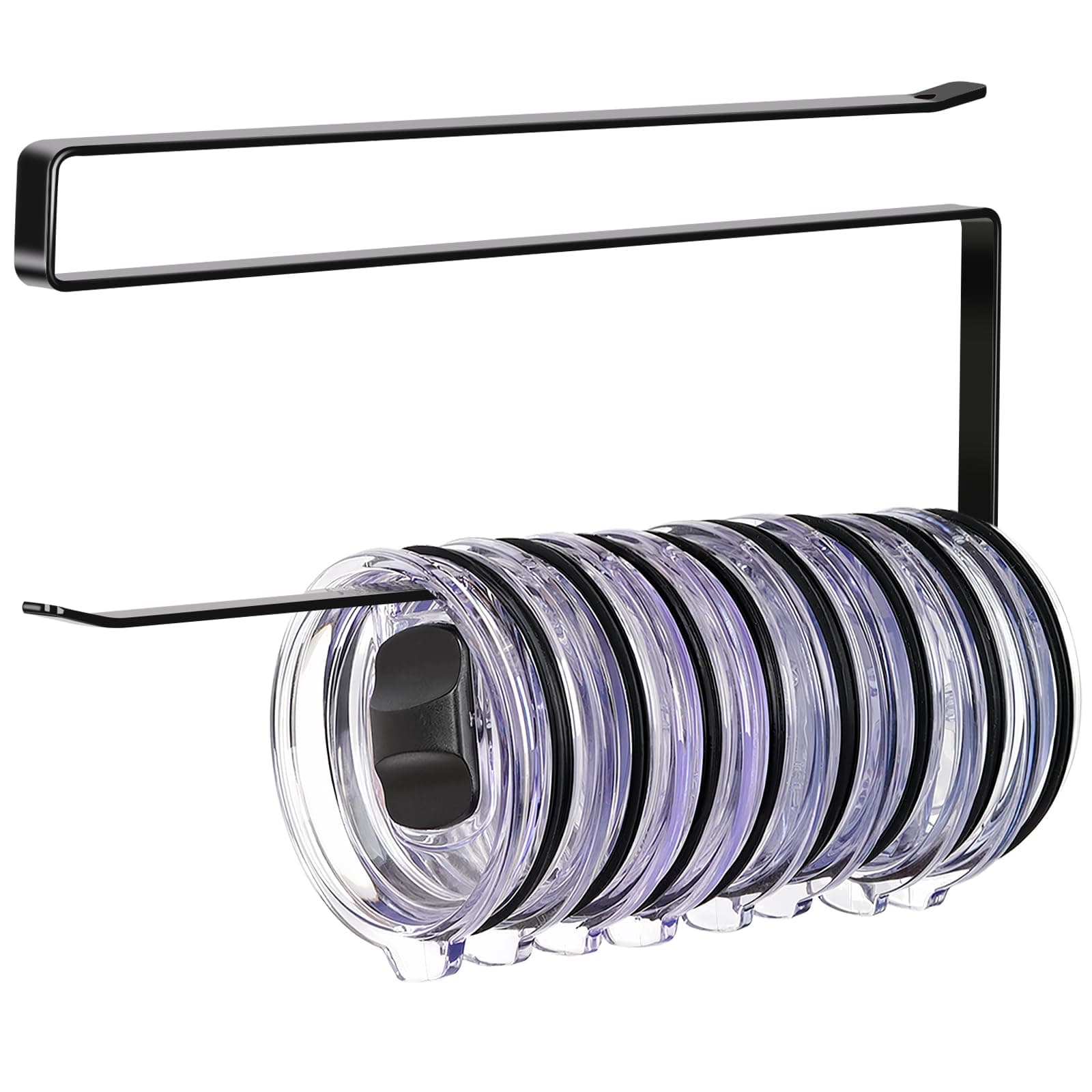 Tumbler Lid Organizer, Horizontal Tumbler Lid Storage Hook Up to 10 Lids, Space Saving Cup Lid Holders Under Cabinet Tumbler Lid Hook for Kitchen Organizer and Storage,Hanging Paper Towel Rack Hanger