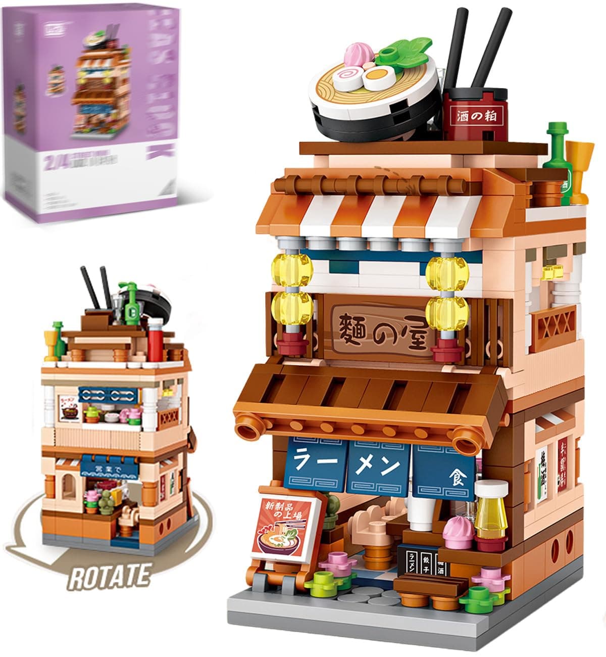 LUOGFYNIJapanese Street View Ramen Shop Building Blocks, Mini Bricks Store Architecture Sets, Creative City Construction Model for Adults, Idea Gifts for Kids(1654)