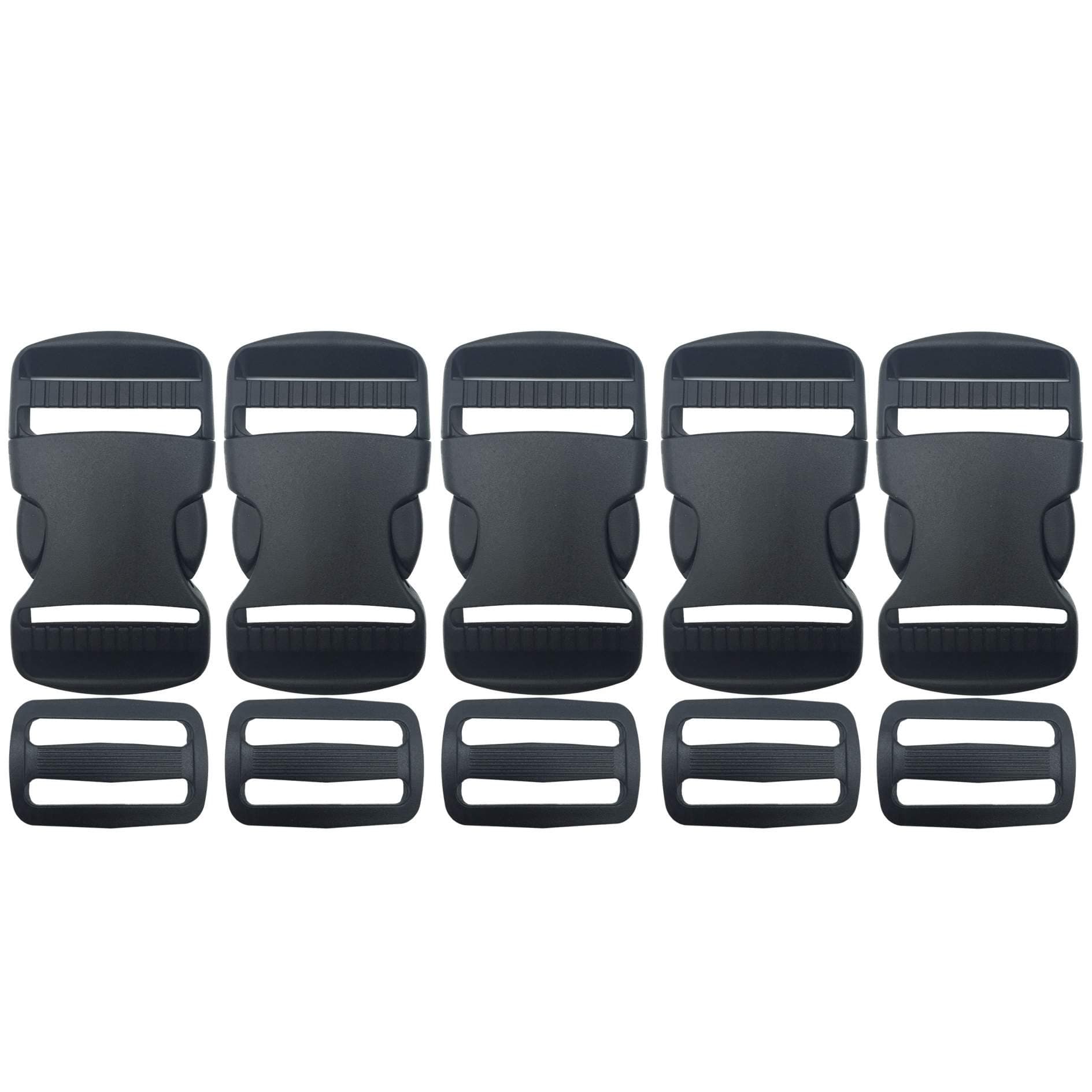 5 Set 1.25" Flat Buckles Dual Adjustable Buckles and Tri-Glide Slides Quick Side Release Buckle for Luggage Straps Pet Collar Backpack Repairing (Black,Fit For 1.25”/32mm Webbing Straps)