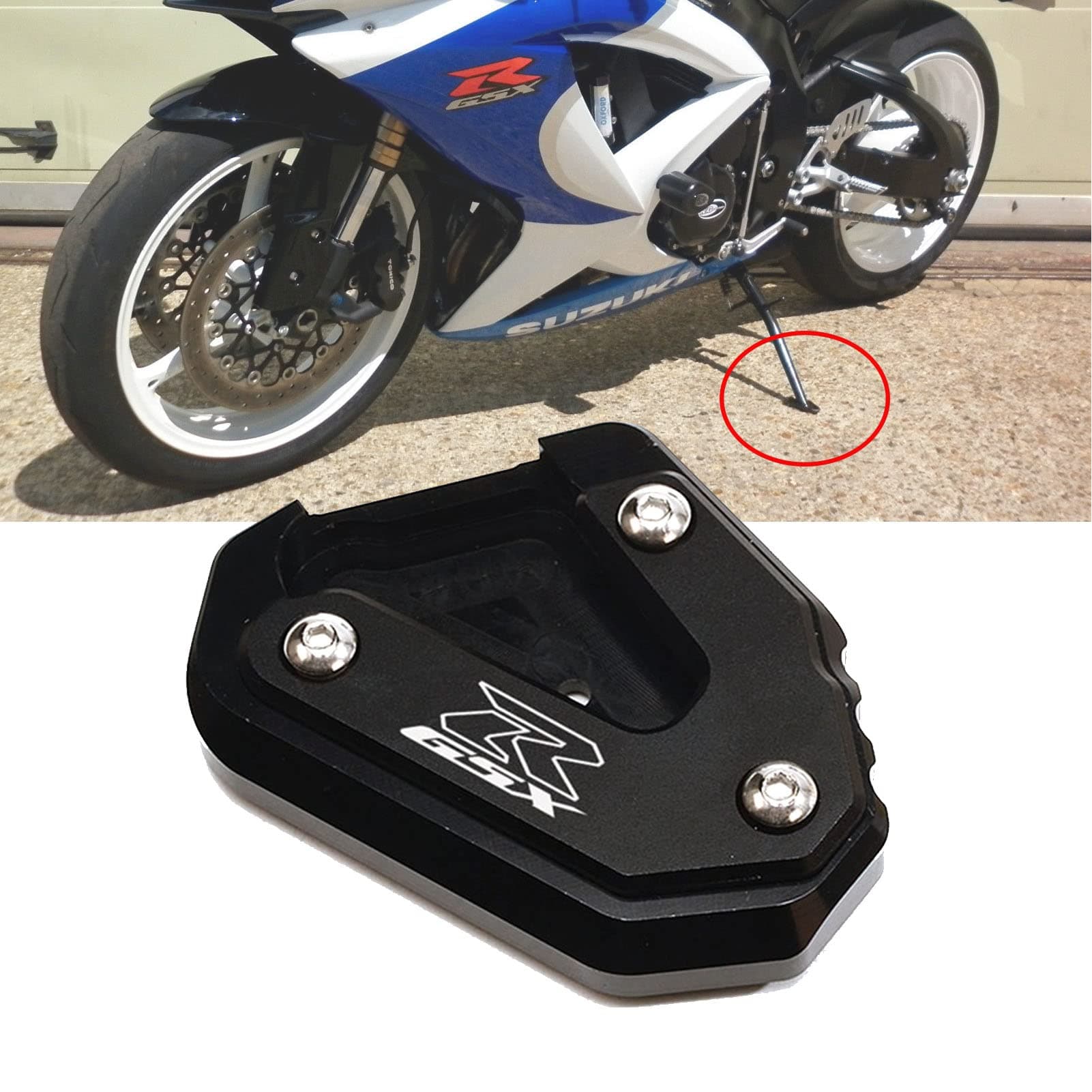Kickstand For Suzuki GSX-R 600 GSX-R 750 GSX-R 1000 R/X GSXR1000 2009-2023 Motorcycle CNC Extension Pad Support Plate Foot Side Stand
