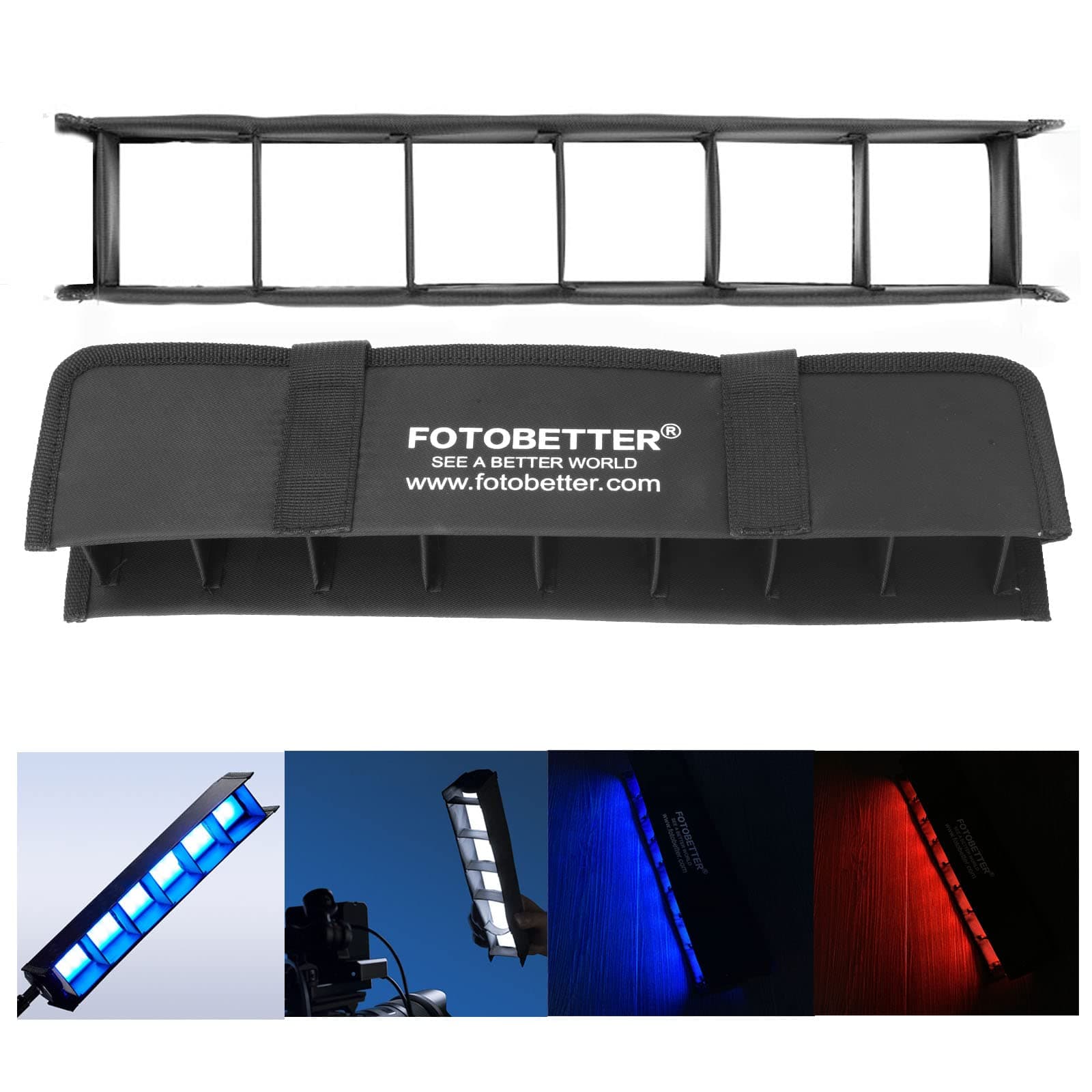 FOTOBETTER Light Tube Grid,Fabric Barndoors Softbox Lighting with Grid Beehive for RGB Light Stick Photography Light Wand Compatible with AMBITFUL,Godox,Nanlite,ULANZI,Weeylite RGB Tube Light