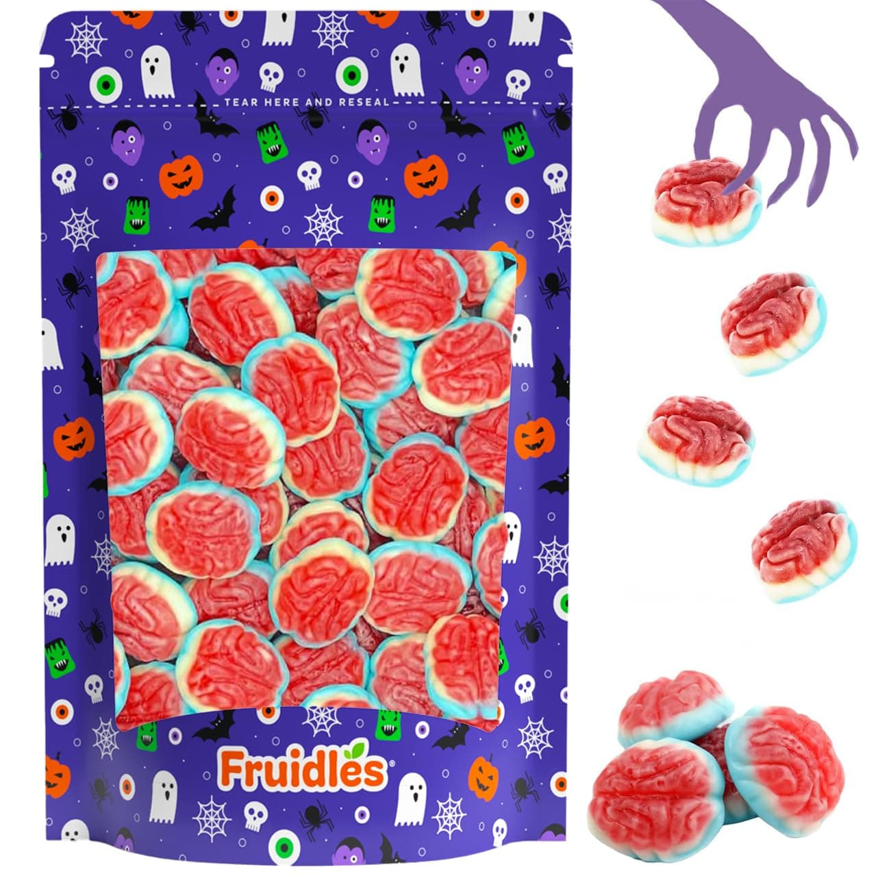 Fruidles Halloween Gummy Brains Candy, Trick-Or-Treat Party Bag Fillers, Party Favor (Half-Pound)