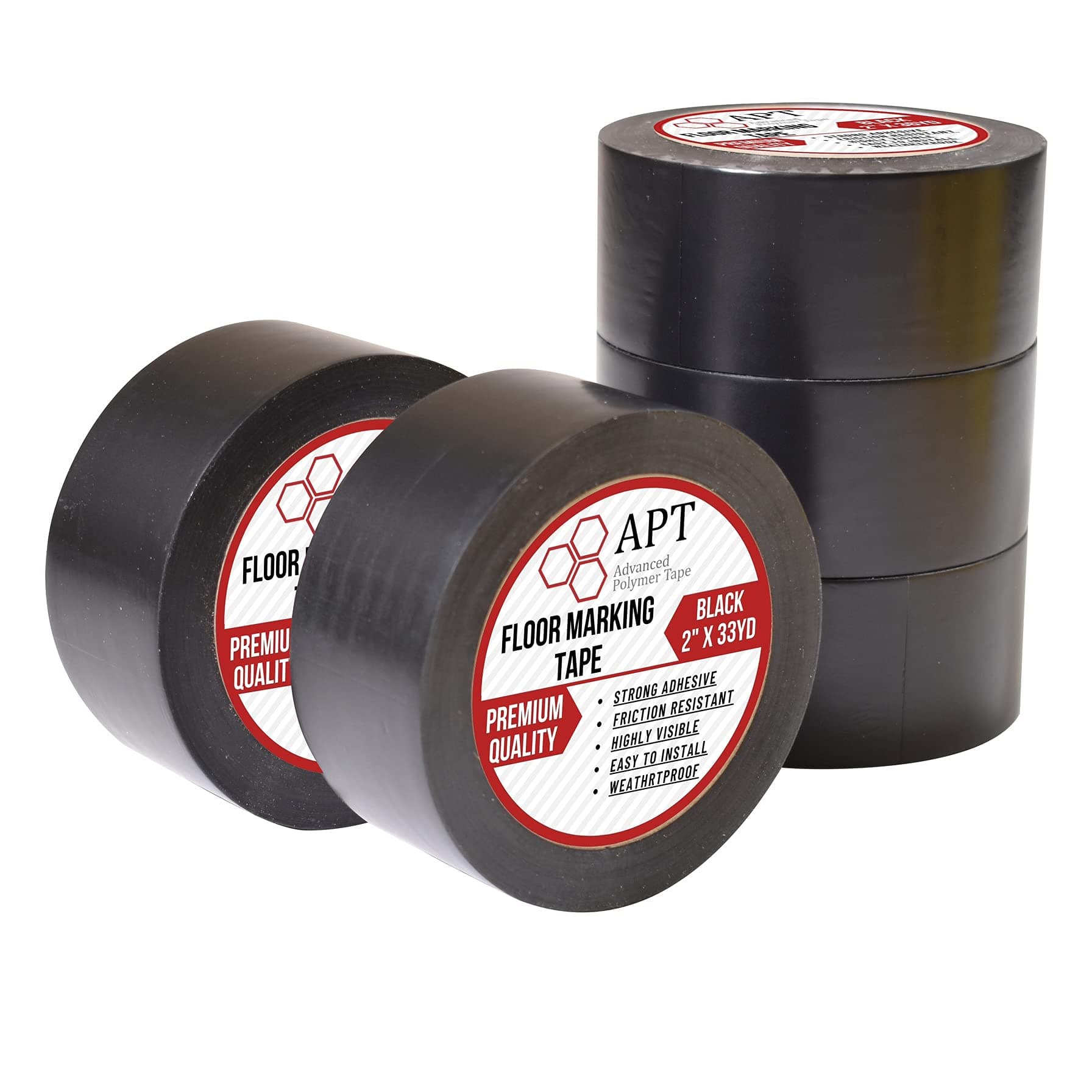 APT, Multi Color Marking Tape, Premium Safety Marking and Dance Floor Splicing Tape, 6 mil Thick (Black, 5 Roll)