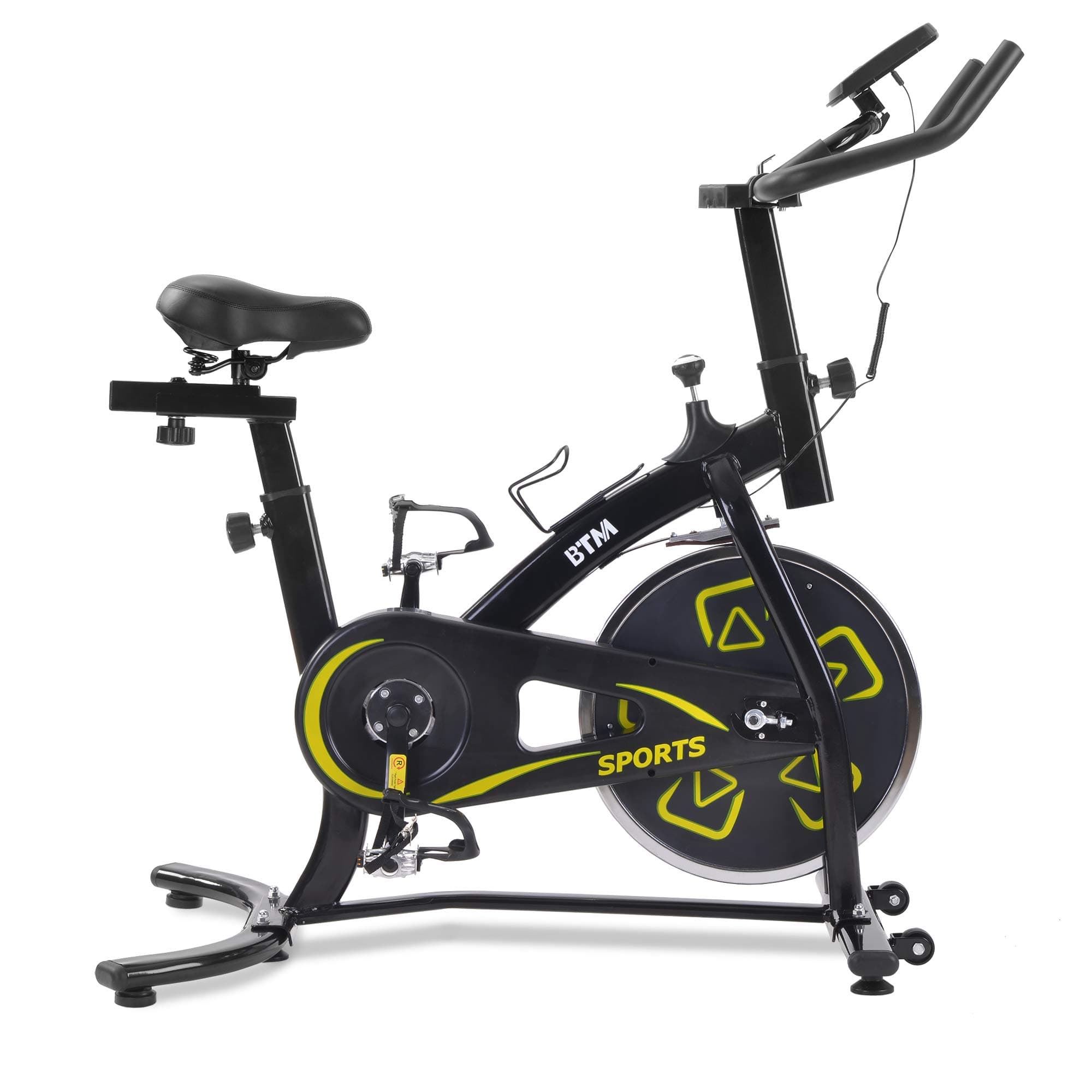 BTM Exercise Cycling Bike with Flywheel, Indoor Spinning Fitness Bicycle with Cardio Workout, Adjustable Seat and Handlebars for Home Using (Yellow)