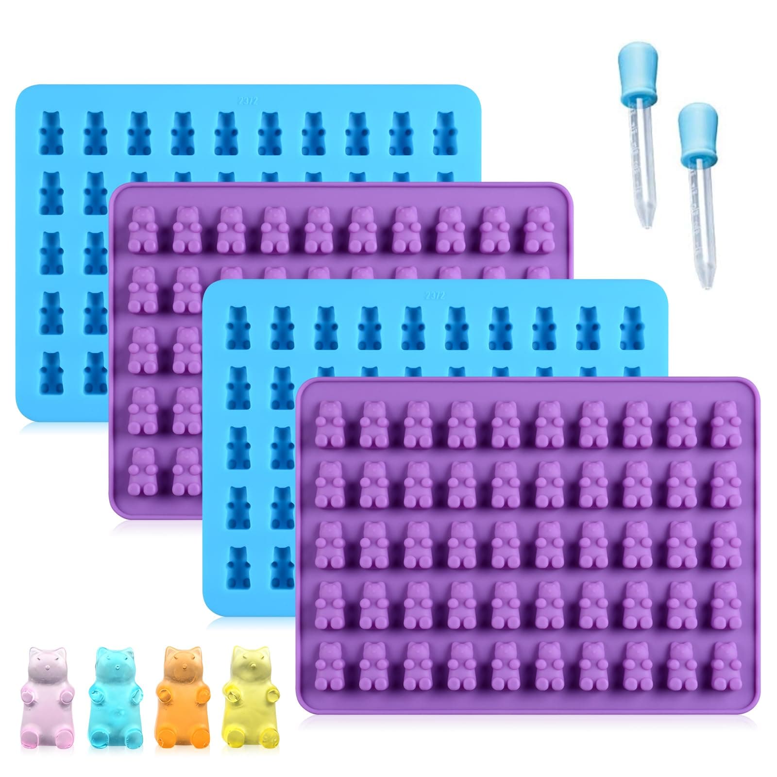 Gummy Molds Bear Candy Silicone - Mini Size Chocolate Gummy Molds with 2 Droppers Nonstick Food Grade Silicone Pack of 4