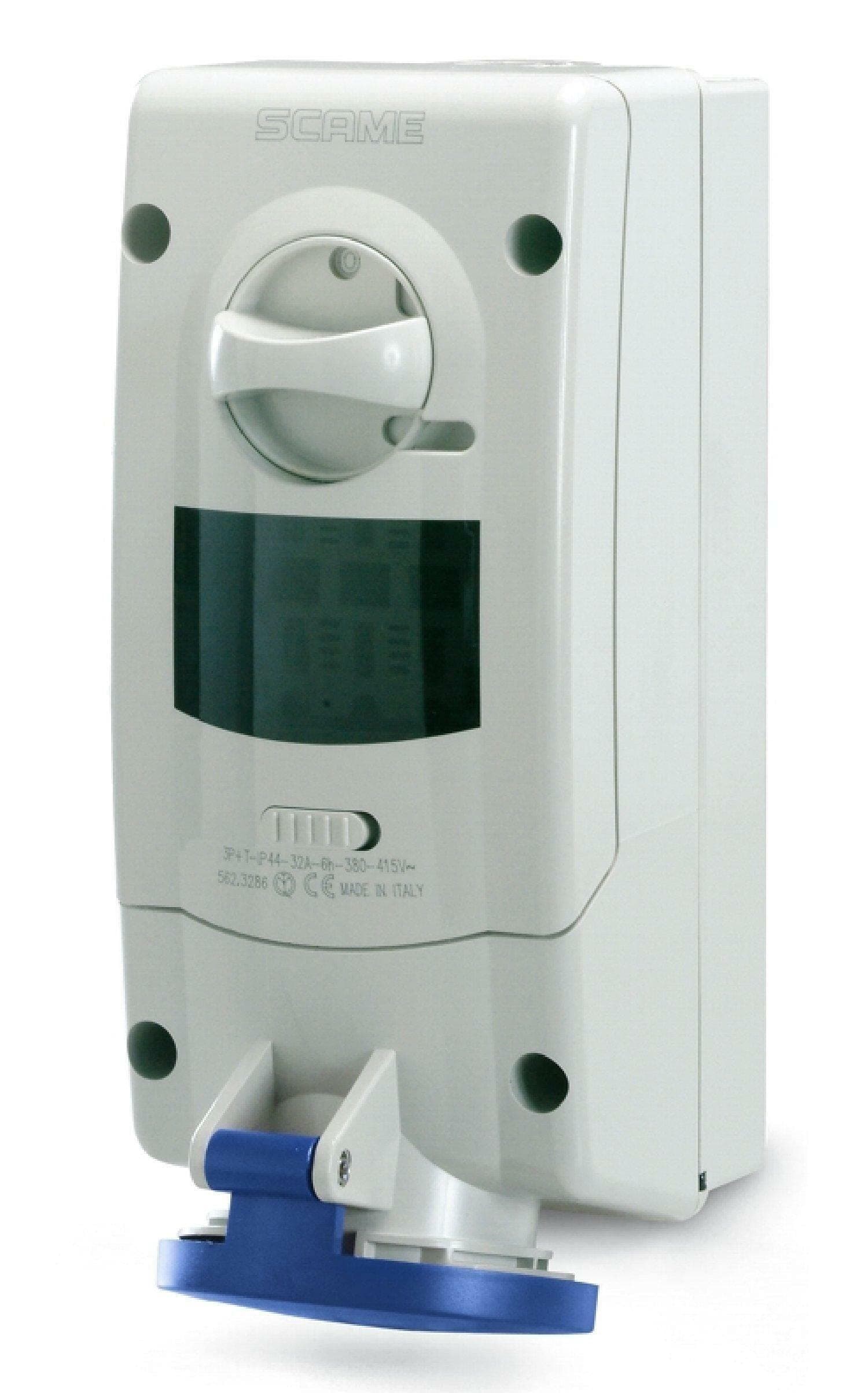 SCAME PARRE 562.1683 Wall Angled Socket, 2p + t 16 a 6h ip44, with Fuse, Blue