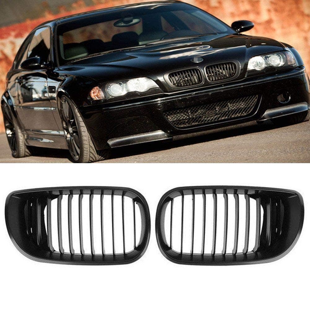 1 Pair Car Front Grilles for BMW E46 2002-2004 - Matte Black Single Line Front Kidney Grills - Car Front Bumper Grille - Improves Your Vehicle’s Exterior Styling(Matte Black)