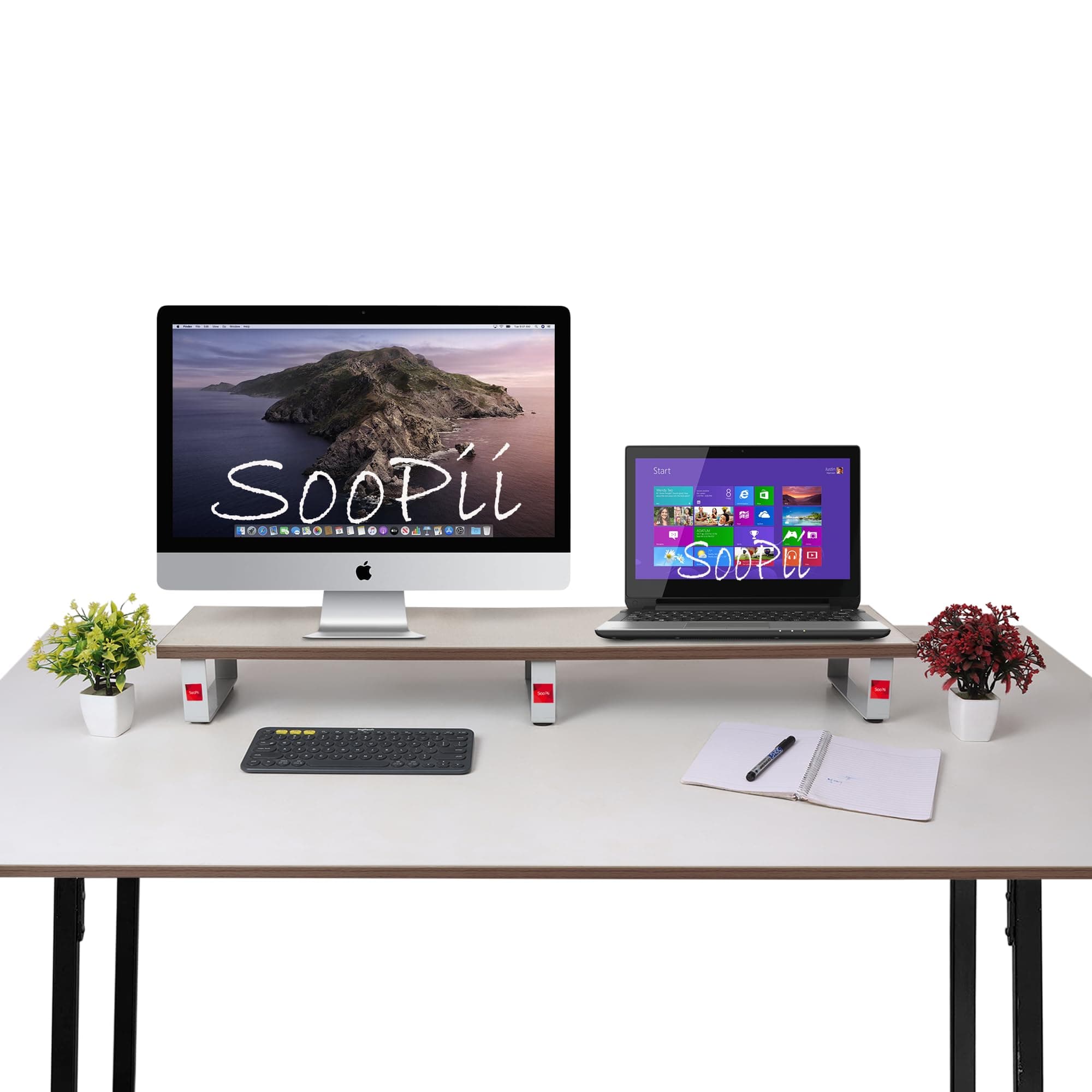 SOOPII Wooden Monitor Stand Riser for Desk,Laptop & PC Screen Stand for Desktop Table,Ergonomic Non-Slip Riser with Metal Legs,Particle Board Material,Office Home Study Table Organizer(100x20x11.5cm)