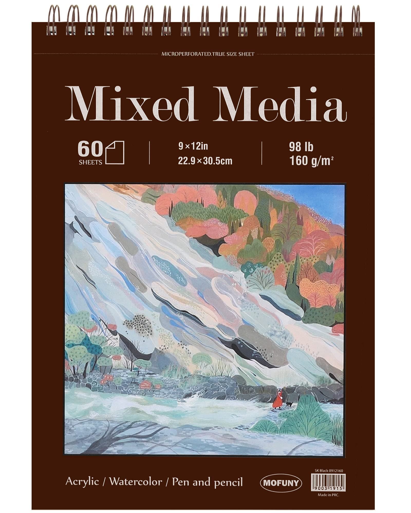 Mixed Media Sketchbook 9" x 12" - Multimedia Sketchbook Hardcover, Spiral Bound, 60 Sheets 98lb/160gsm Mixed Media Paper, Watercolor Sketch Books for Artist Supplies, Painting, Drawing & Art Supplies.